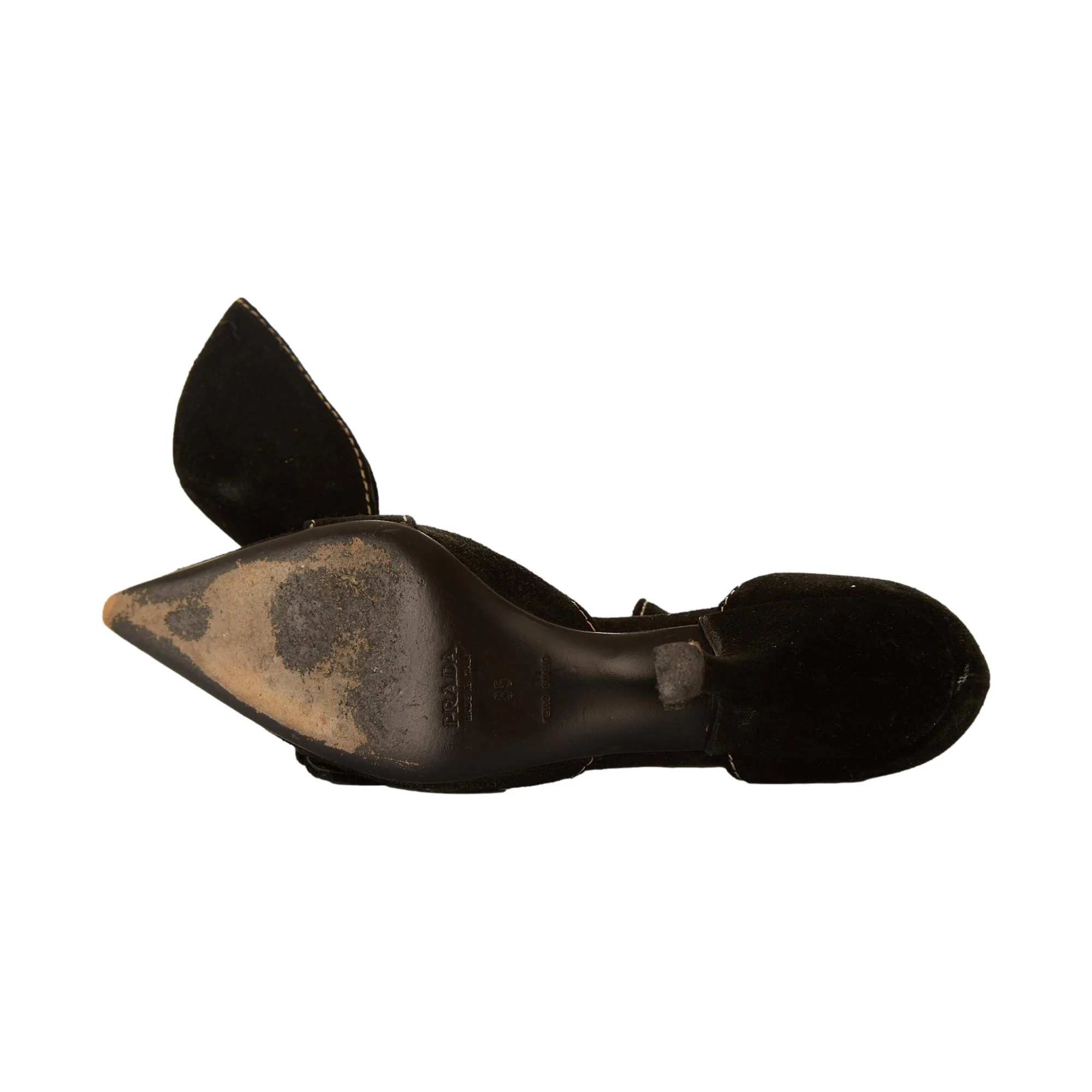 Prada Black Suede Buckle Heels - Image 4