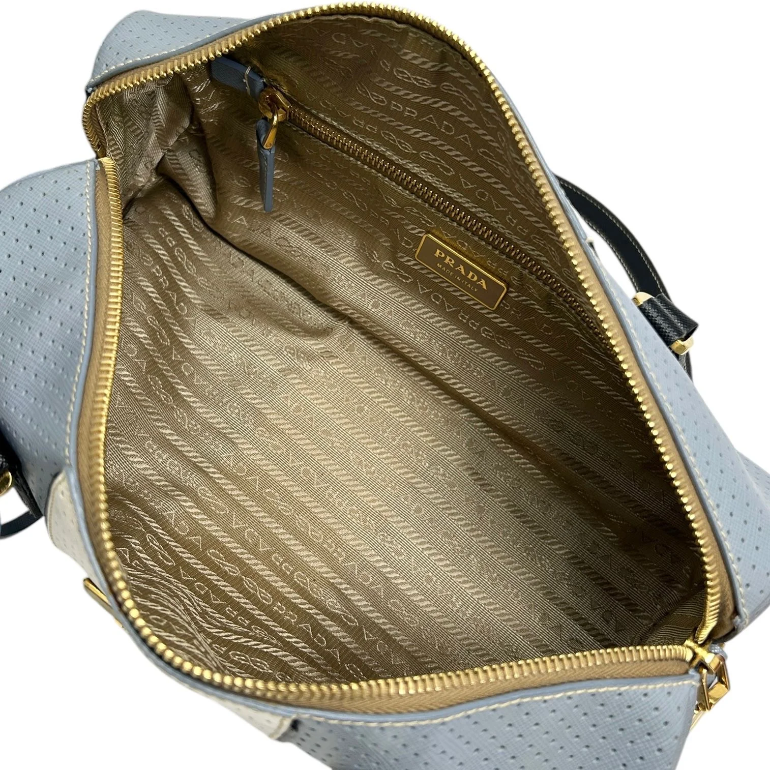 Prada Blue Leather Perforated Cylinder Bag - Image 3
