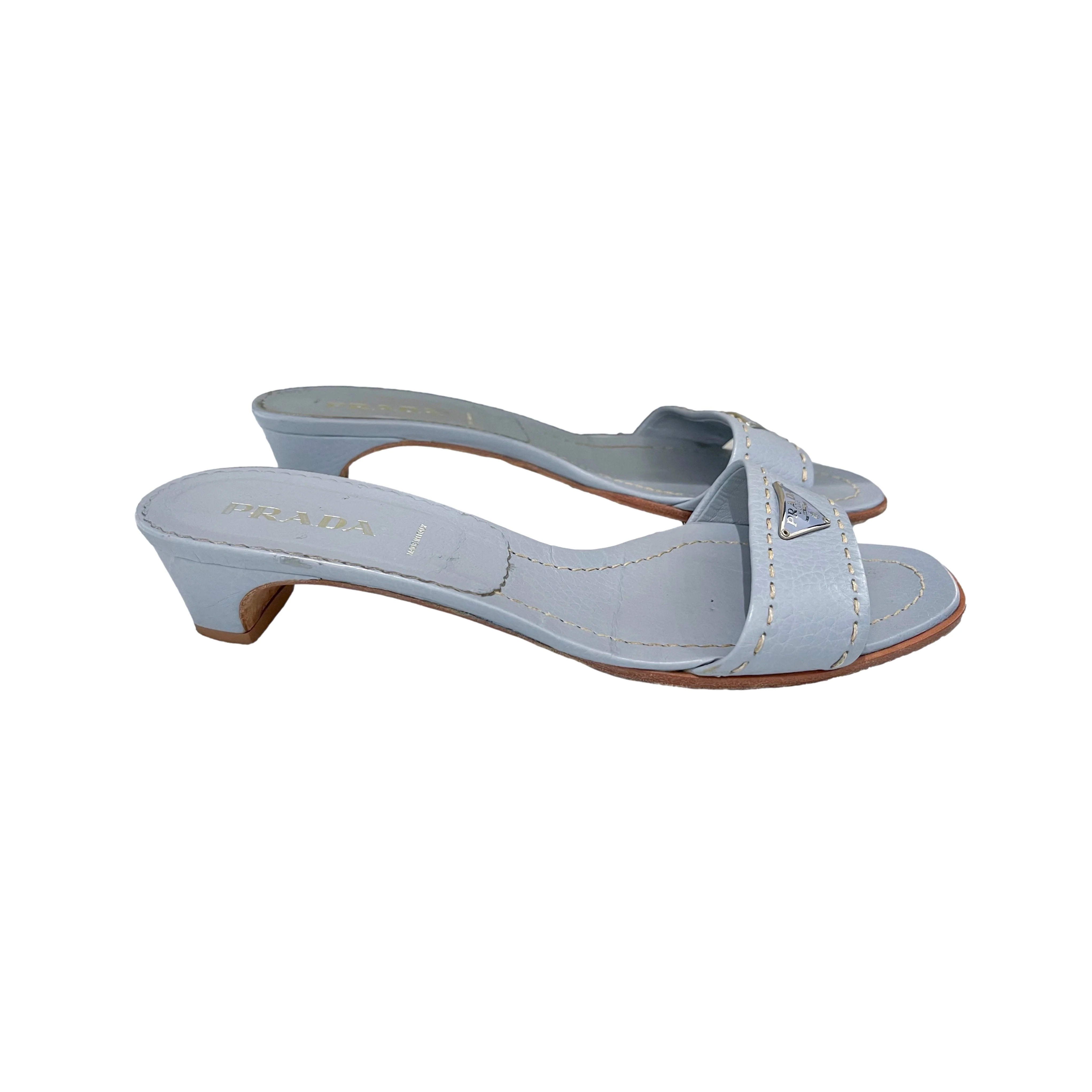 Prada Baby Blue Logo Kitten Heel - Image 2