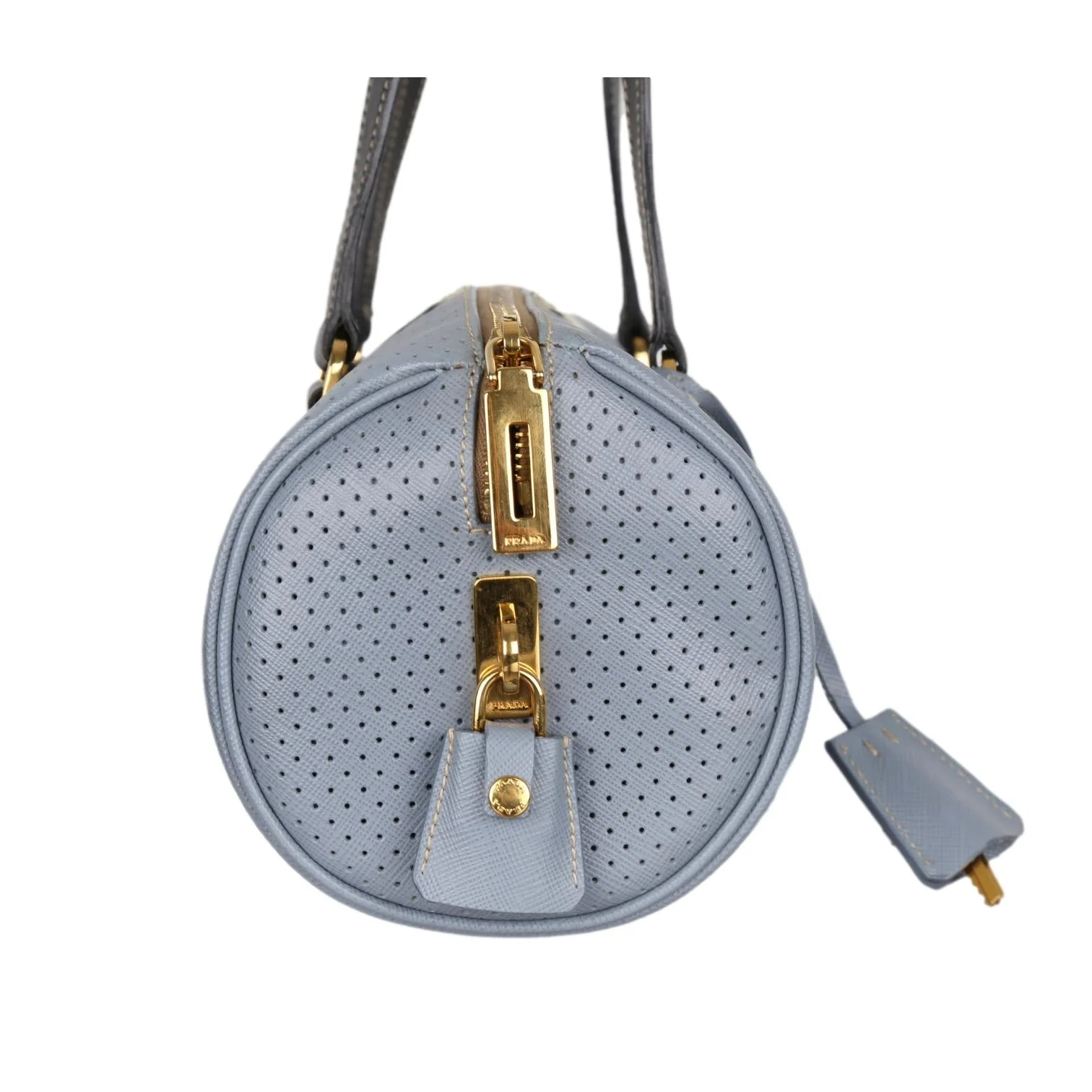 Prada Blue Perforated Cylinder Shoulder Bag - Image 3
