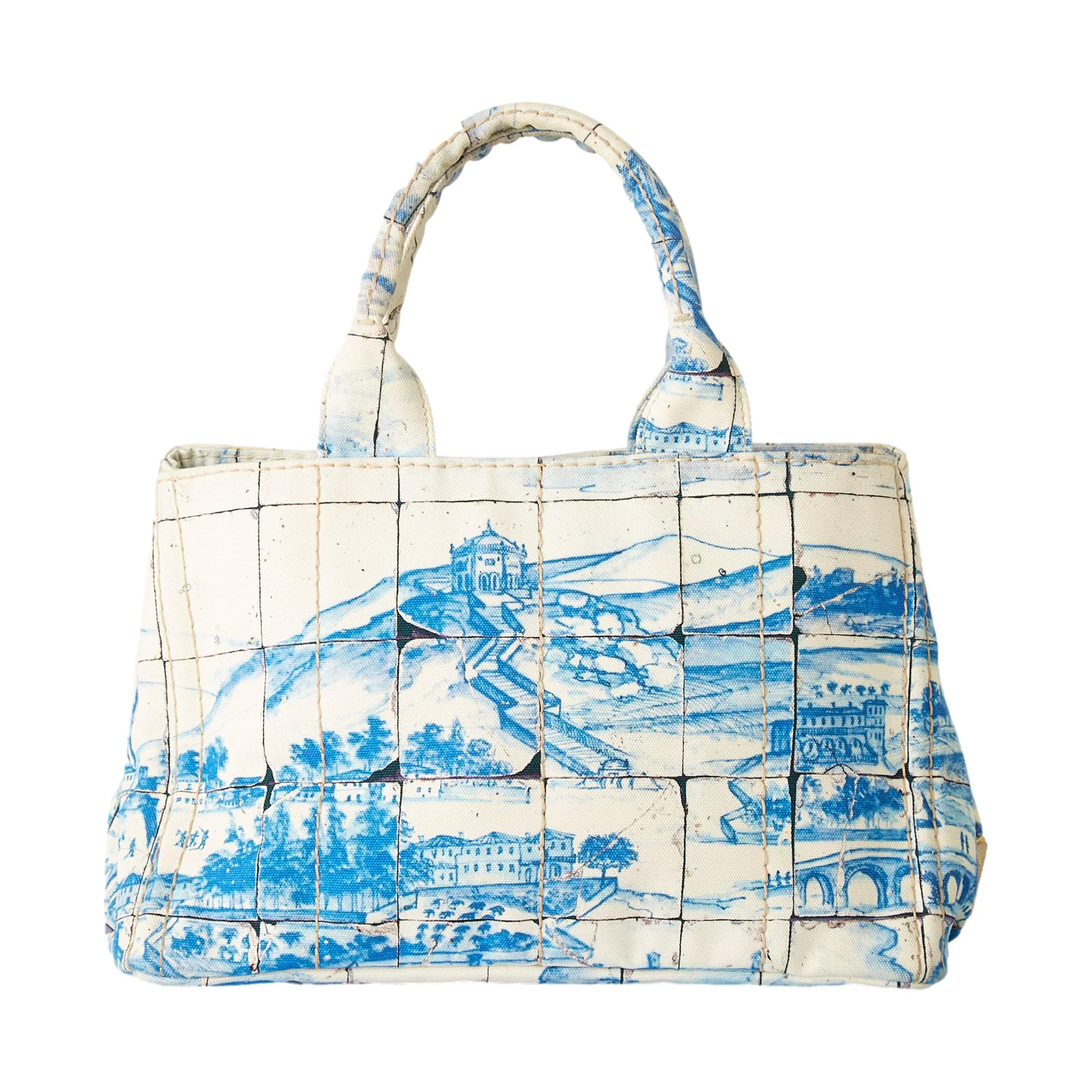 Prada Blue + White Canvas Mosaic Canapa Bag - Image 2