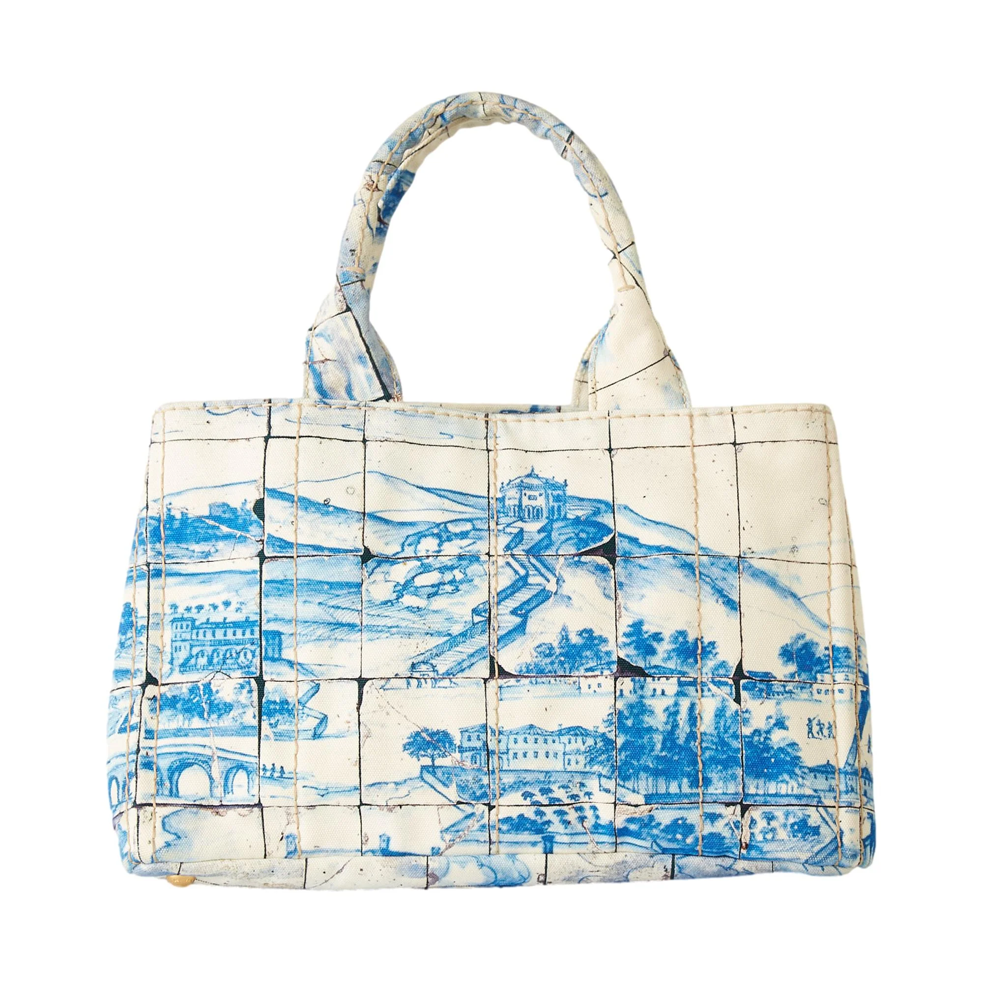 Prada Blue + White Canvas Mosaic Canapa Bag - Image 3