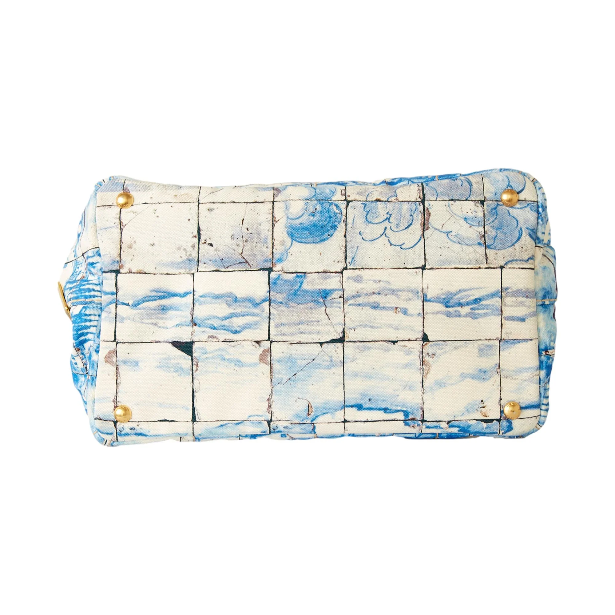 Prada Blue + White Canvas Mosaic Canapa Bag - Image 4