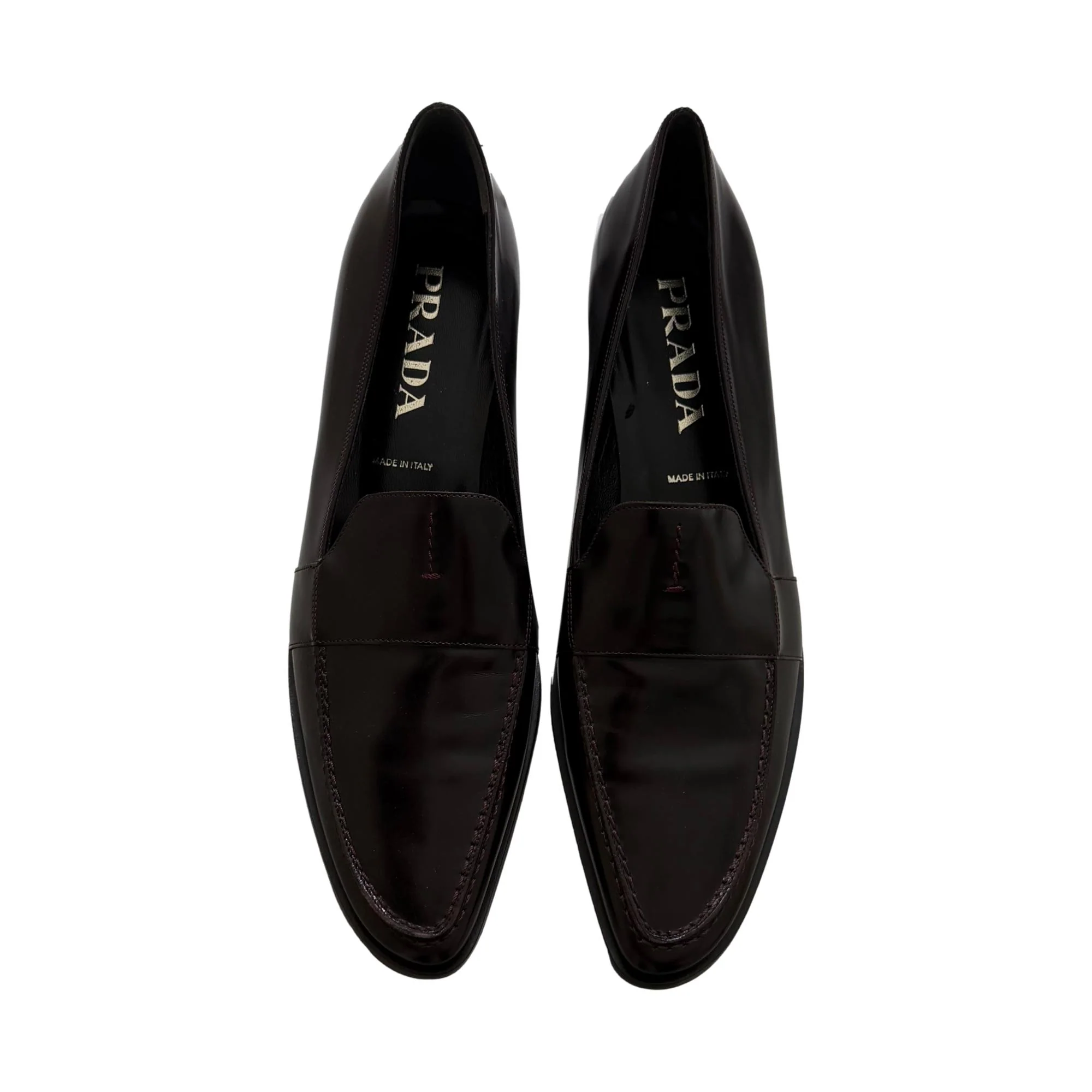 Prada Bordeaux Leather Loafers - Image 2