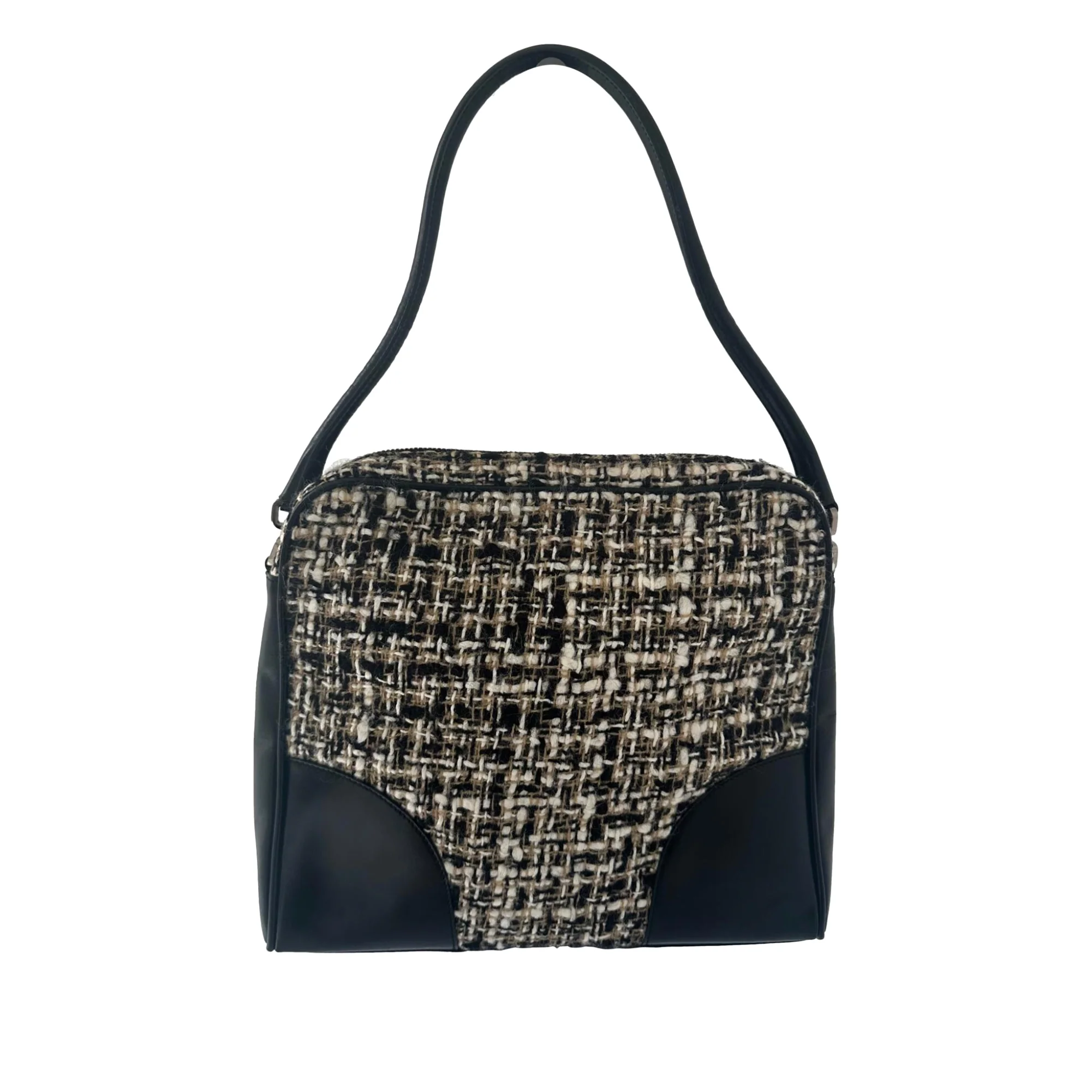 Prada Brown + Black Tweed Shoulder Bag - Image 2