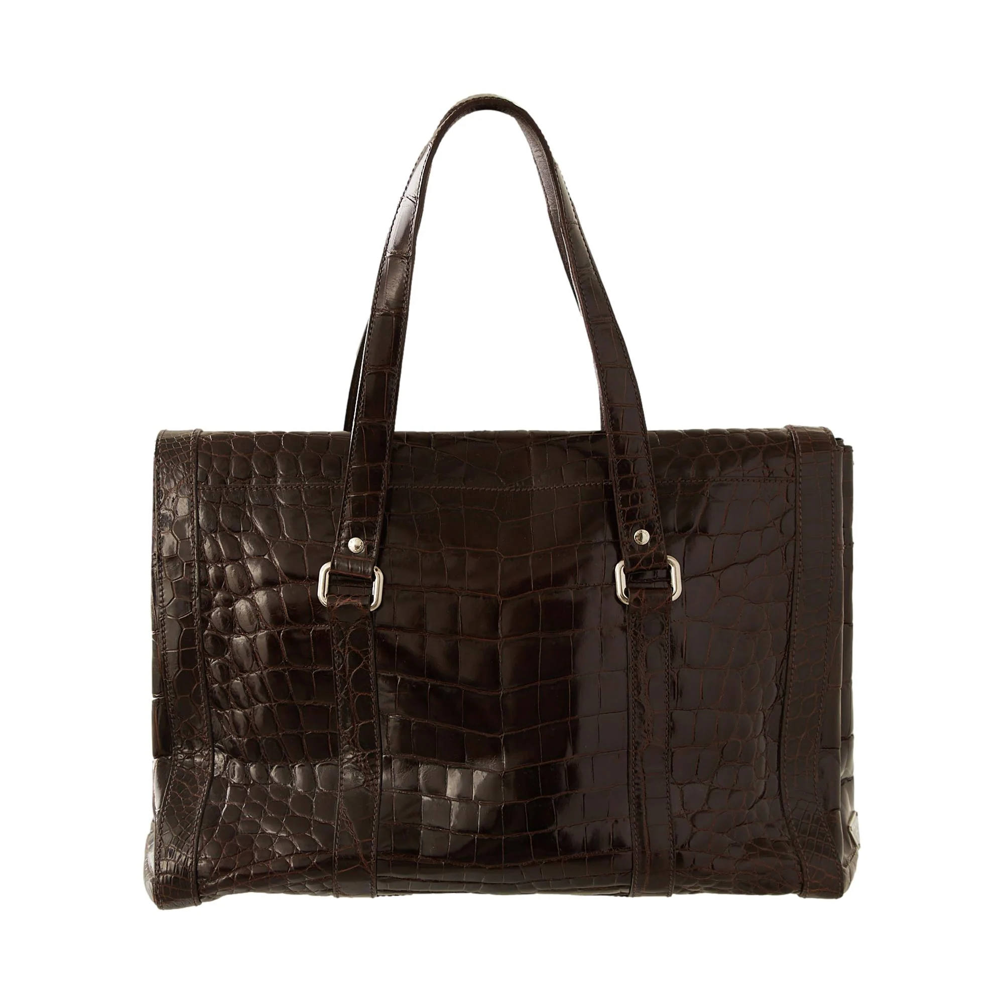 Prada Brown Croc Embossed Jumbo Shoulder Bag - Image 2