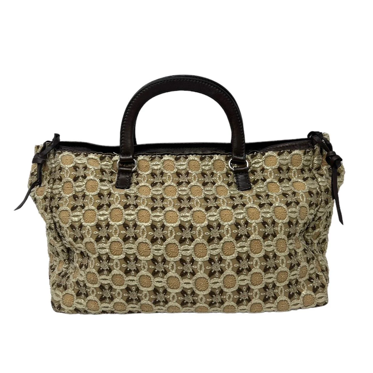 Prada Brown Embroidered Top Handle - Image 2