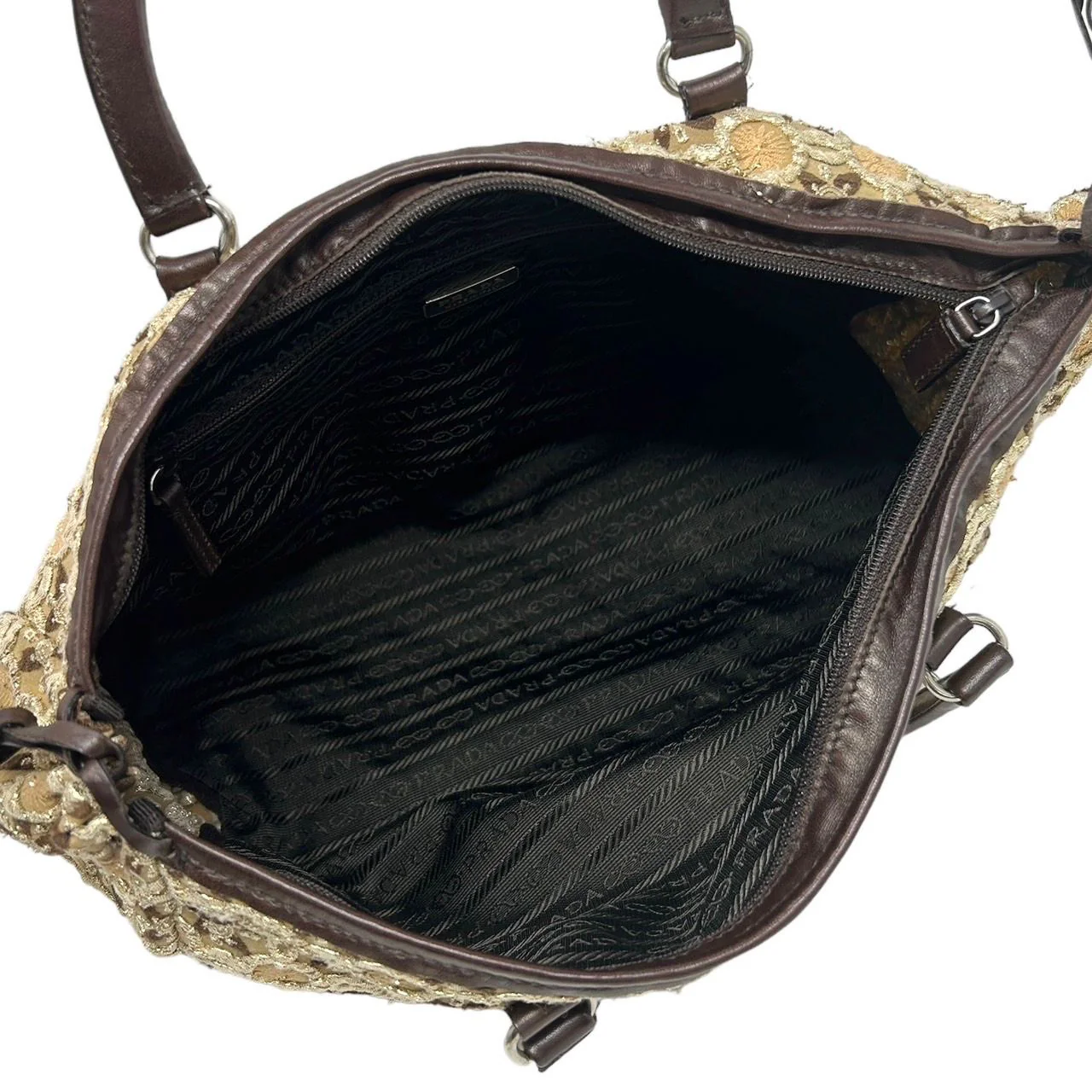 Prada Brown Embroidered Top Handle - Image 3