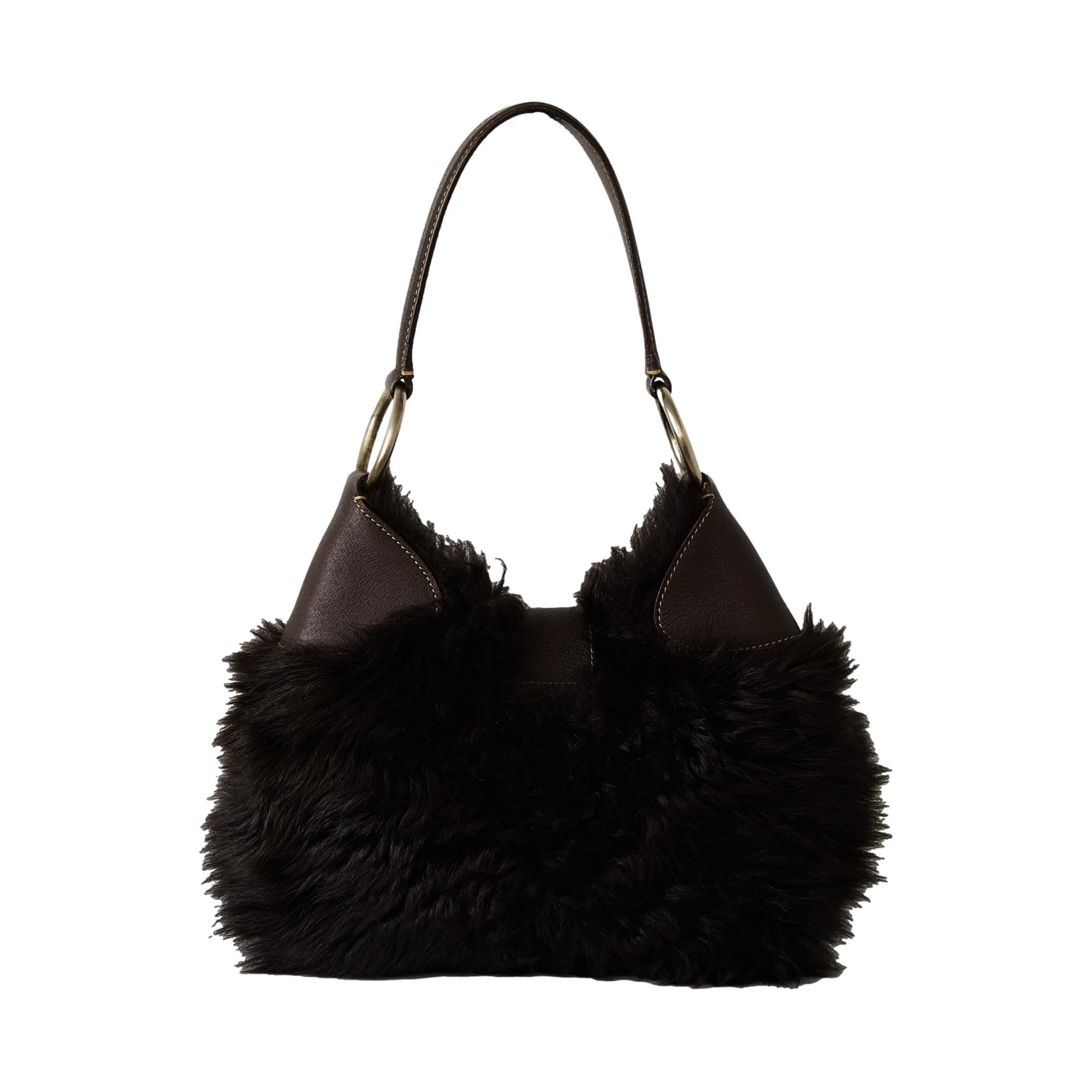 Prada Brown Faux Fur Buckle Shoulder Bag - Image 2