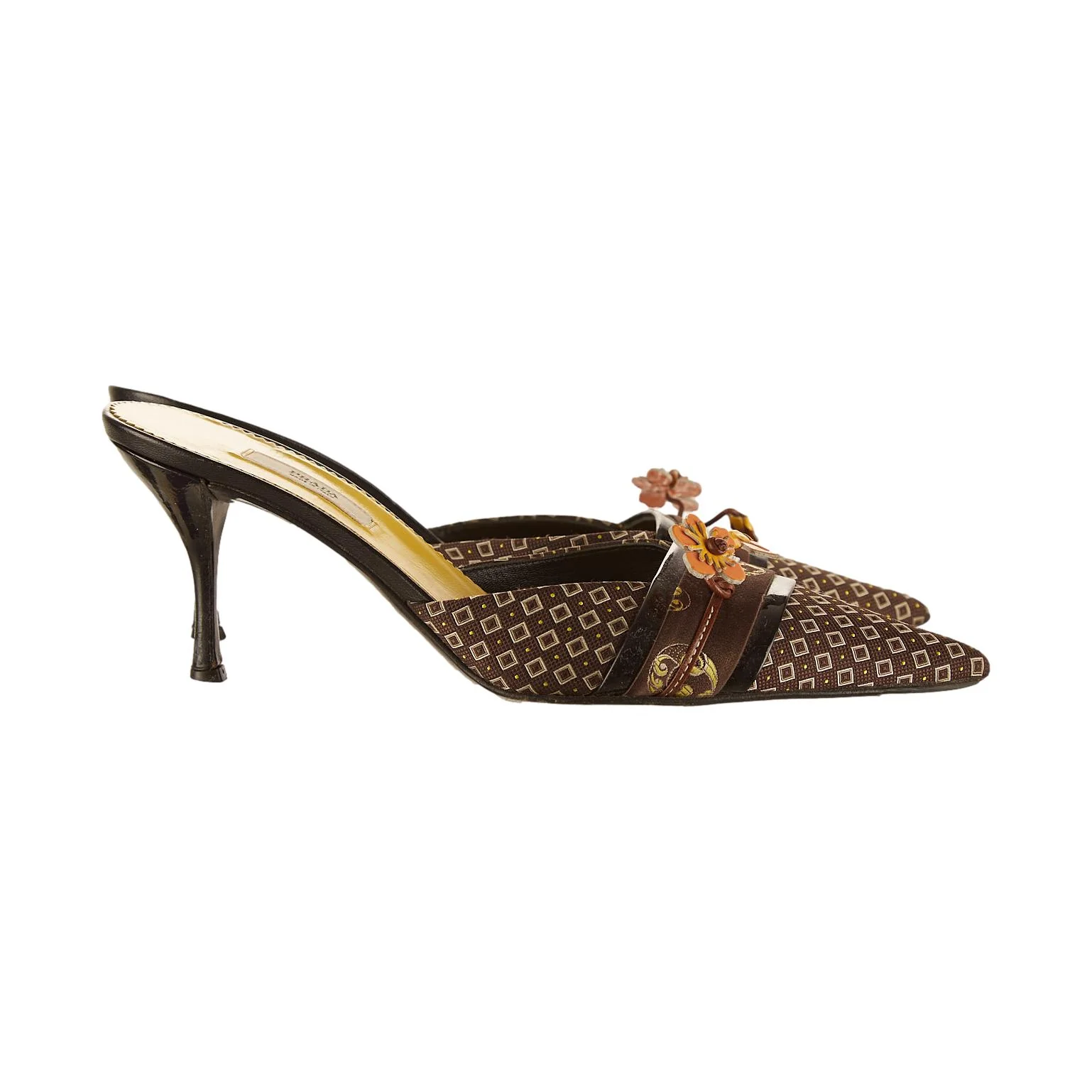 Prada Brown Floral Charm Kitten Heel - Image 2