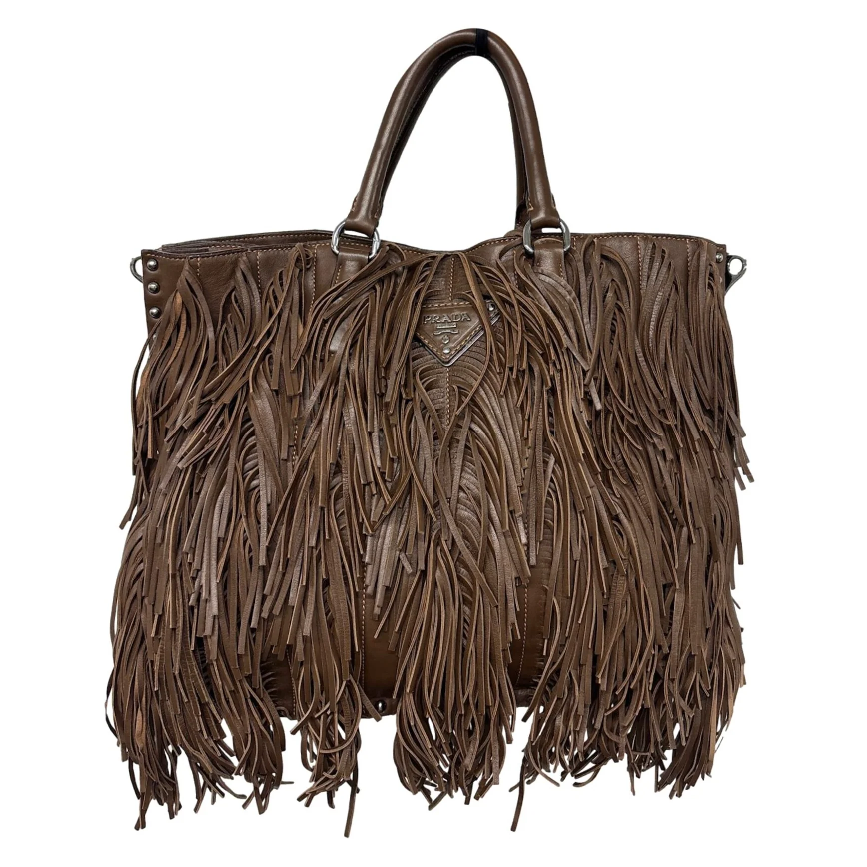 Prada Brown Fringe Leather Shoulder Bag