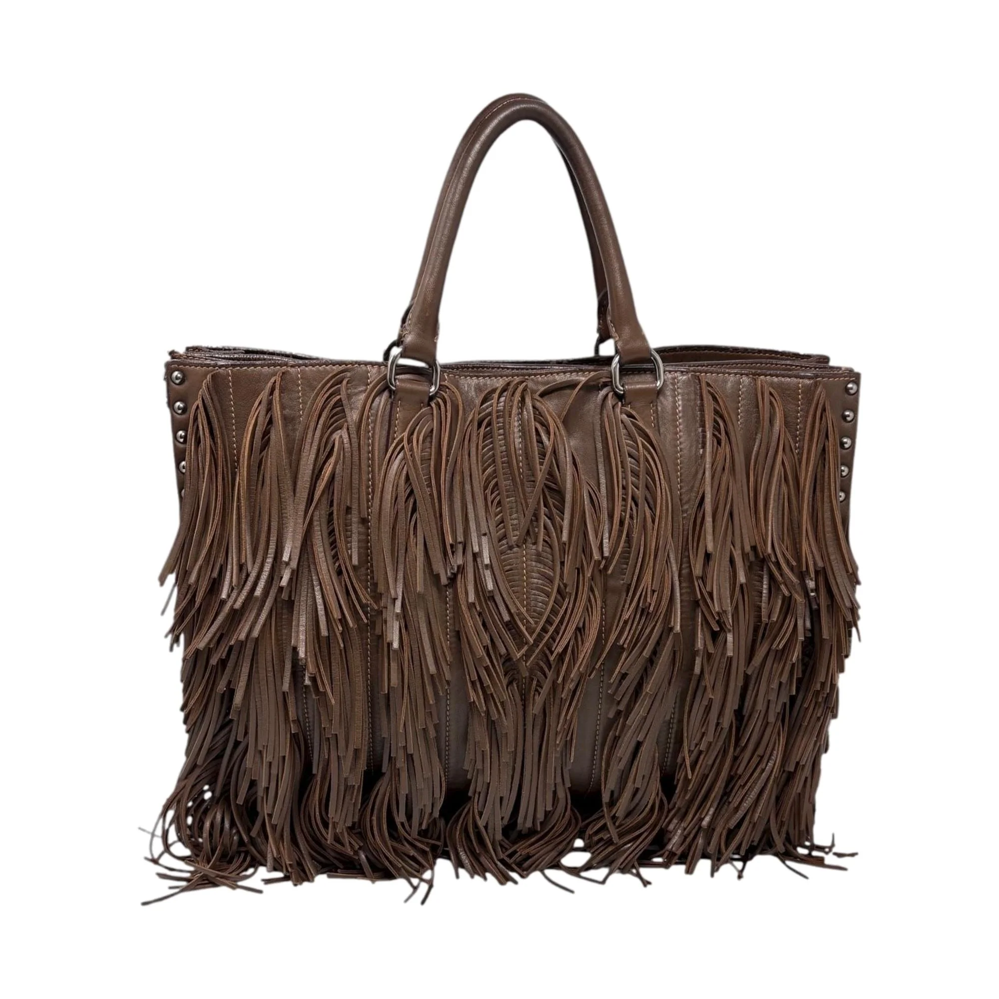 Prada Brown Fringe Leather Shoulder Bag - Image 2