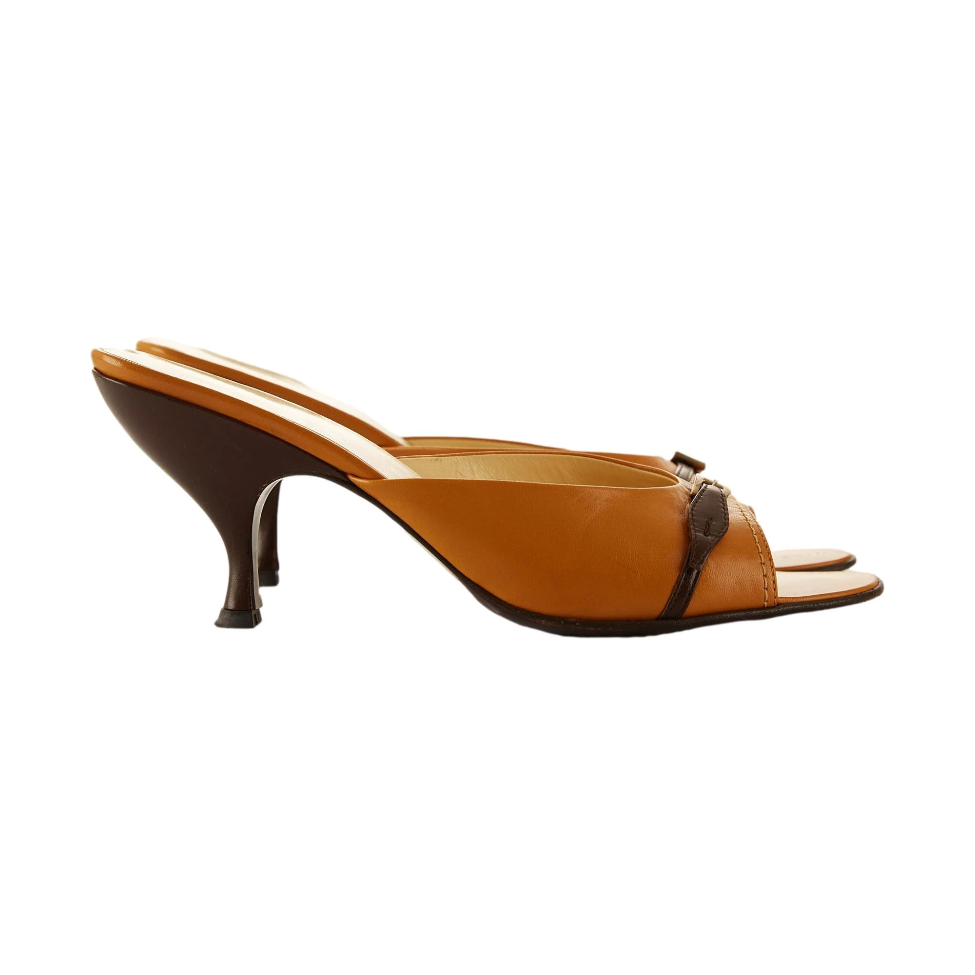 Prada Brown Leather Buckle Heels - Image 3