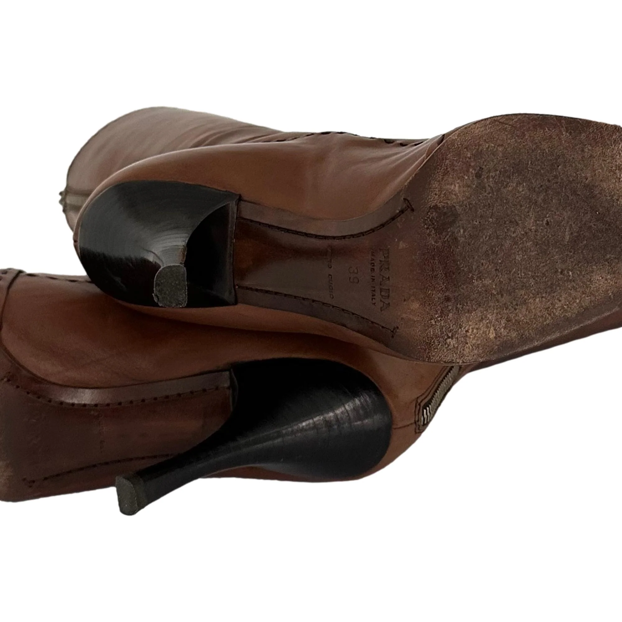 Prada Brown Leather Buckle Knee High Boots - Image 3