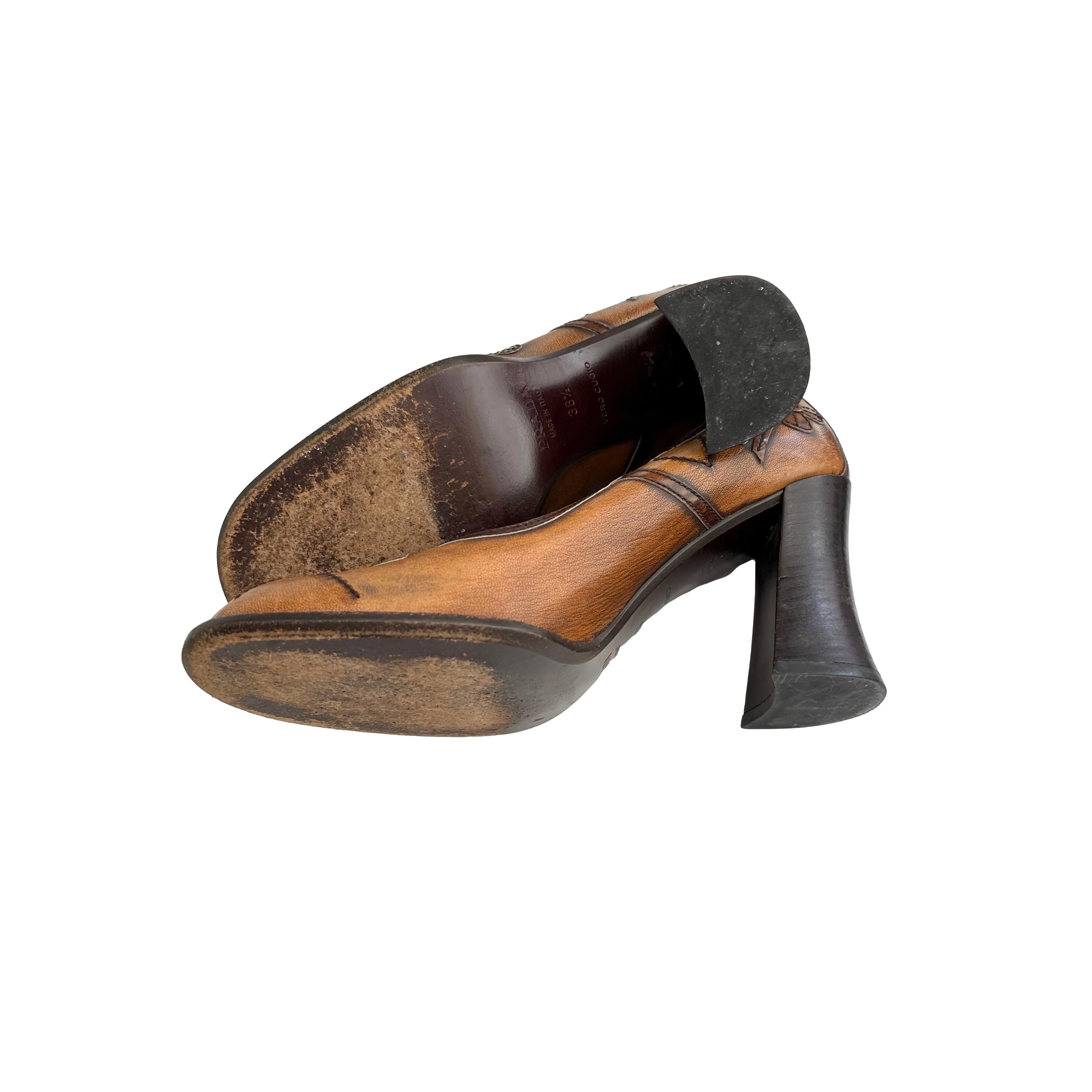 Prada Brown Leather Floral Mary Jane Heel - Image 3