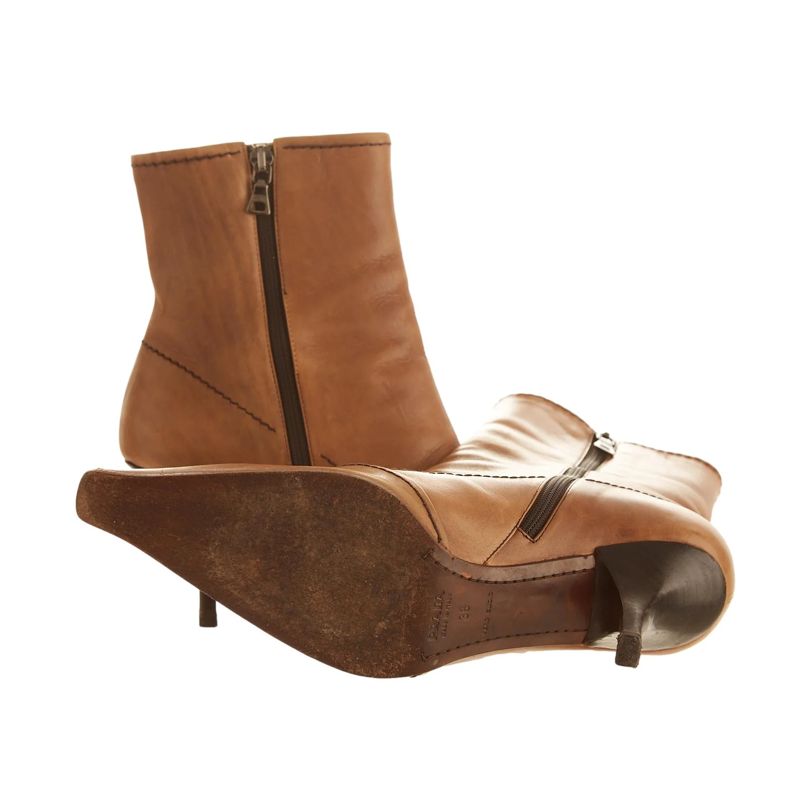Prada Brown Leather Flower Ankle Boots - Image 3