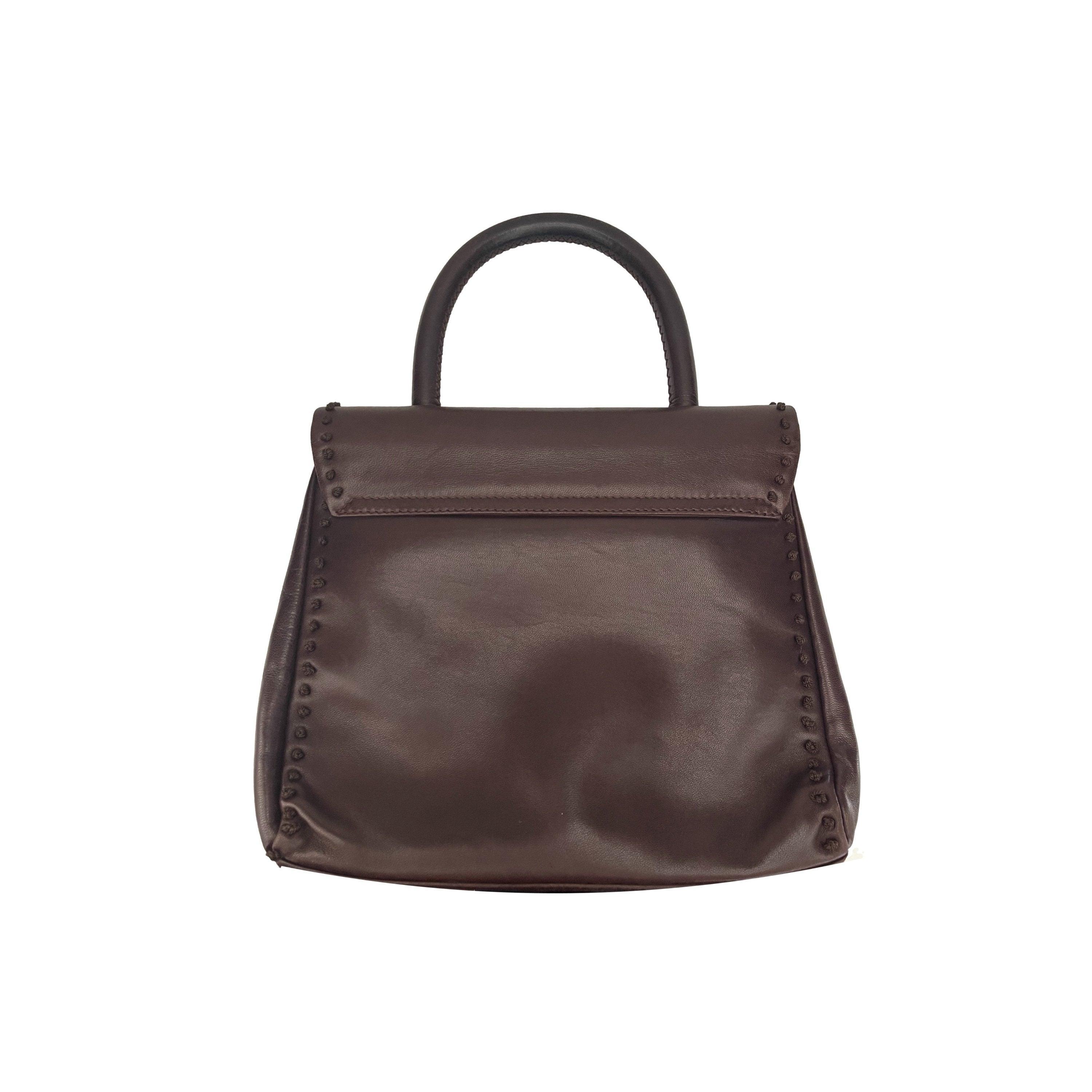 Prada Brown Leather Top Handle Bag - Image 2