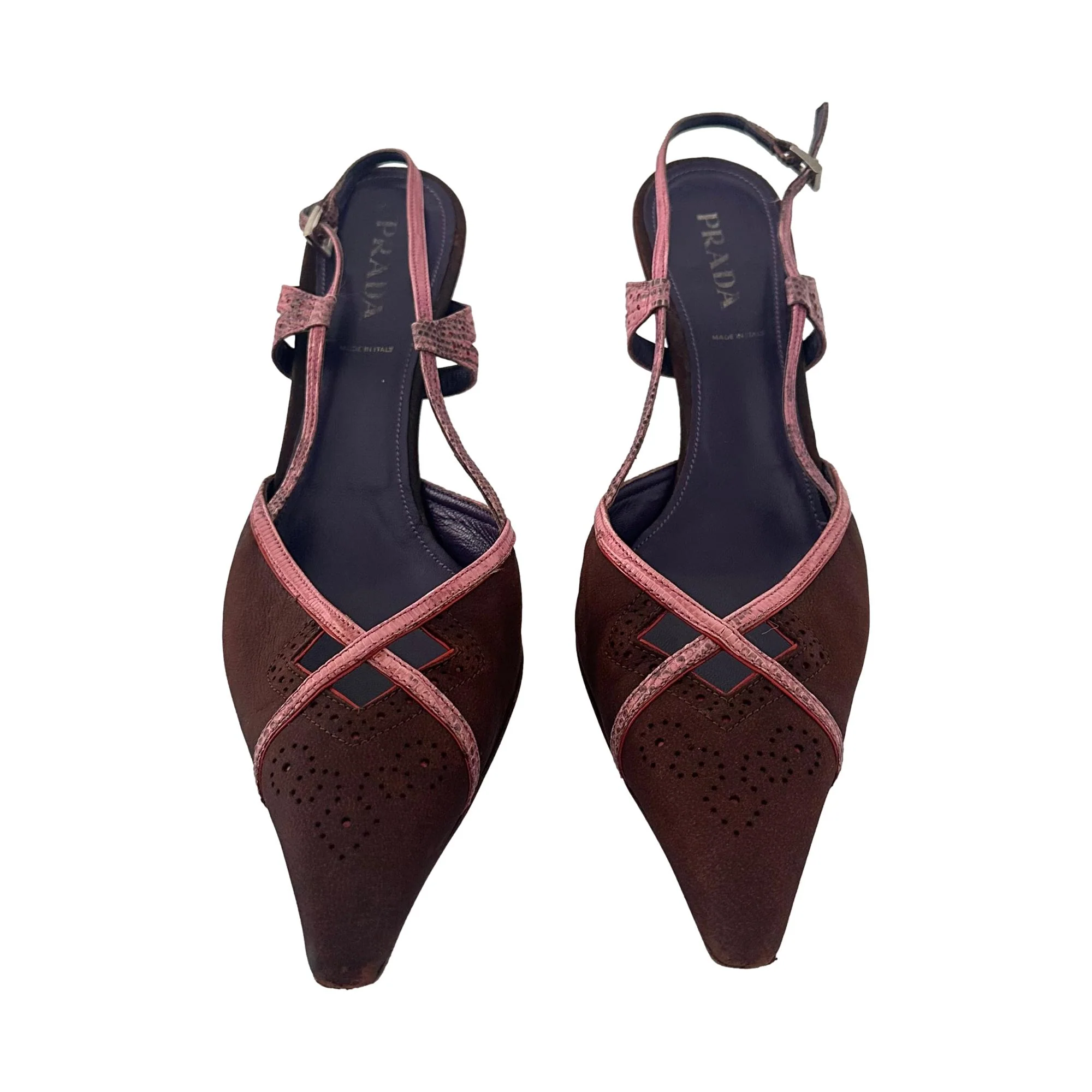 Prada Brown + Pink Snakeskin Heels - Image 2
