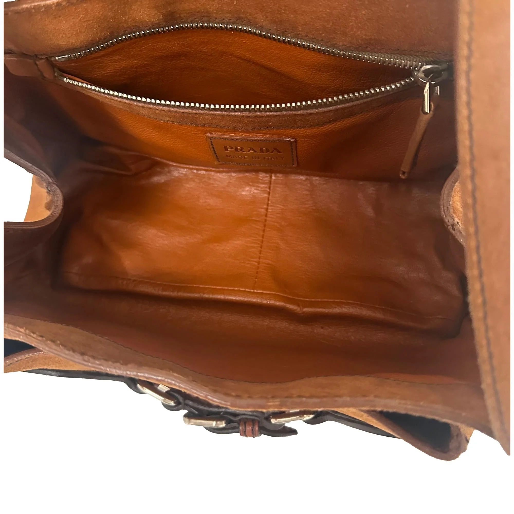 Prada Brown Suede + Leather Buckle Shoulder Bag - Image 4