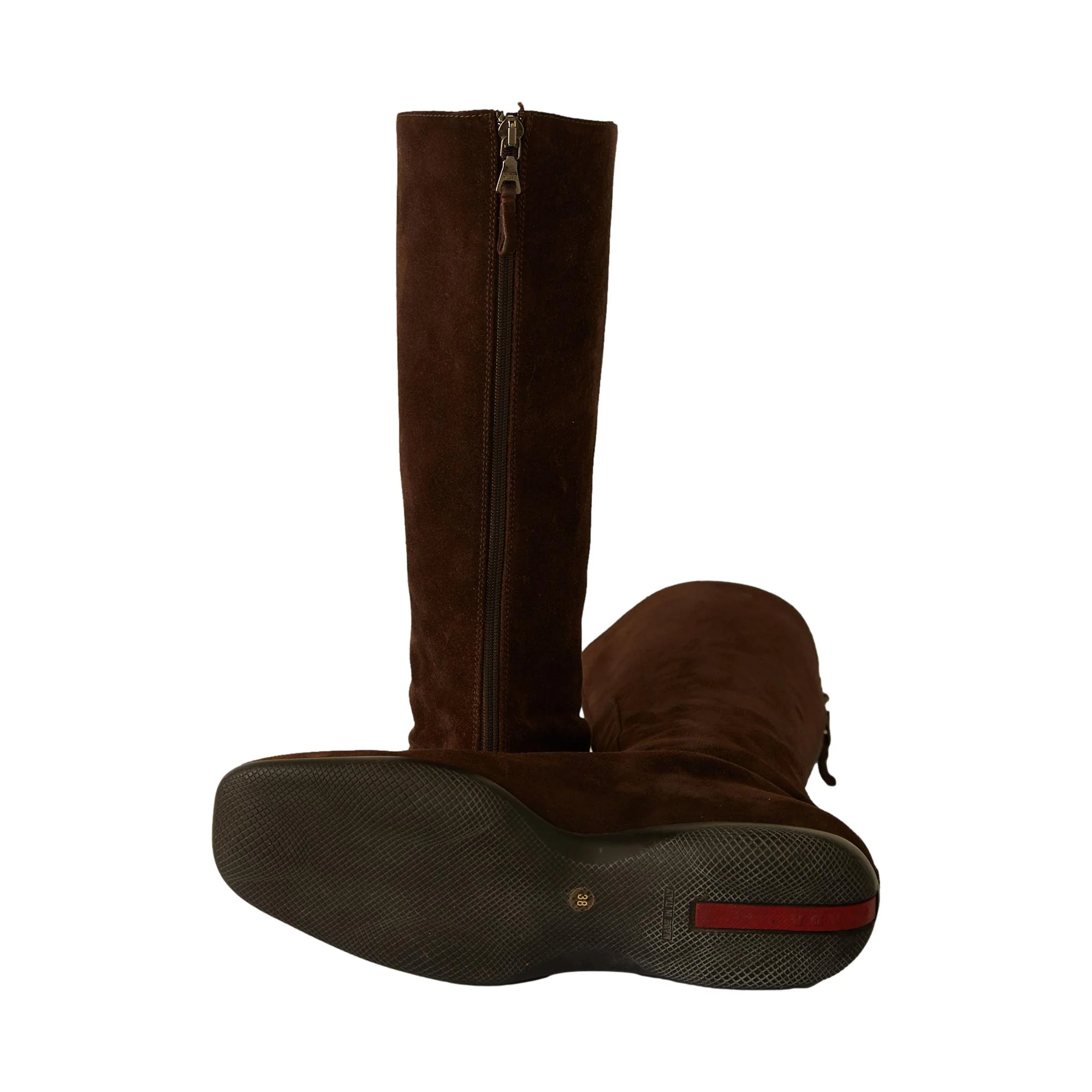 Prada Brown Suede Rubber Sole Boots - Image 4