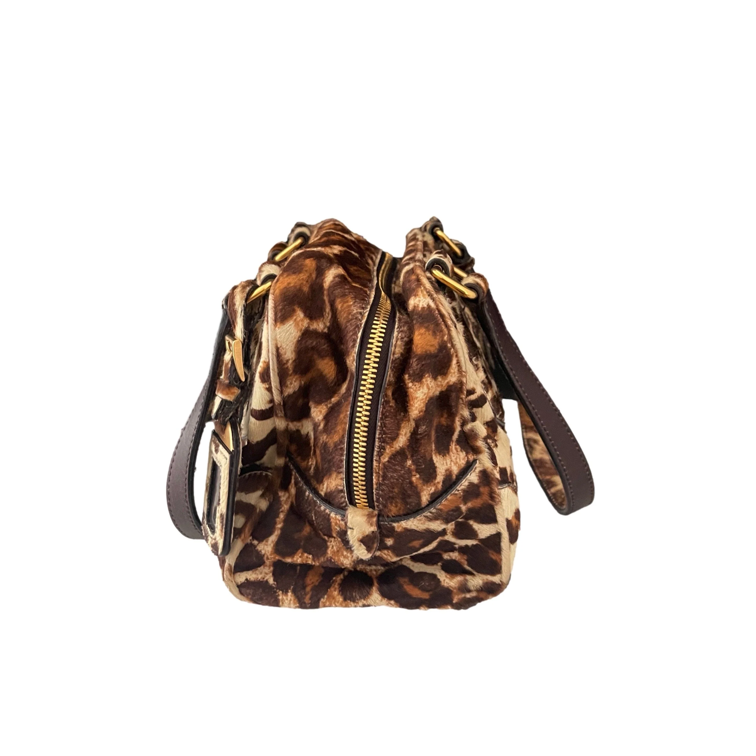 Prada Cheetah Calf Hair Double Strap Shoulder Bag - Image 3