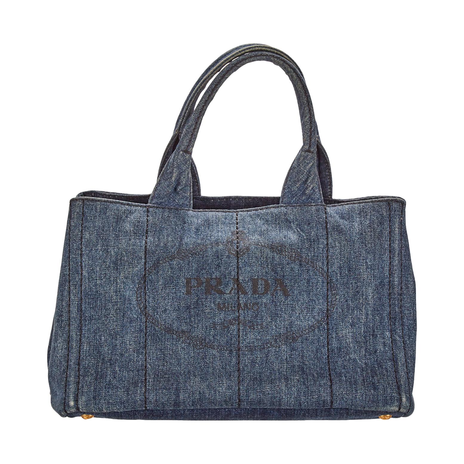 Prada Denim Jumbo Logo Canapa Tote