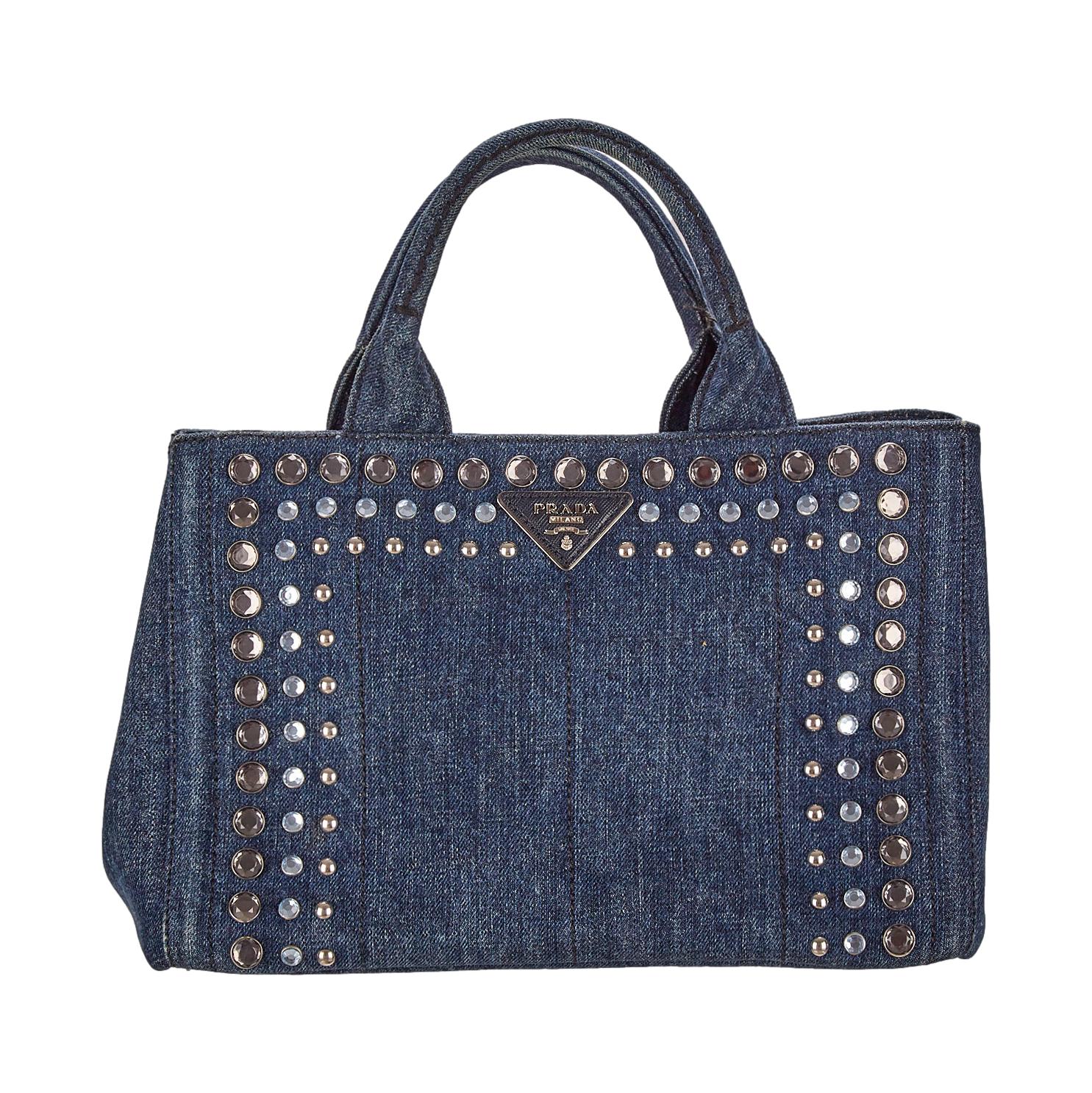 Prada Denim Studded Canapa Tote