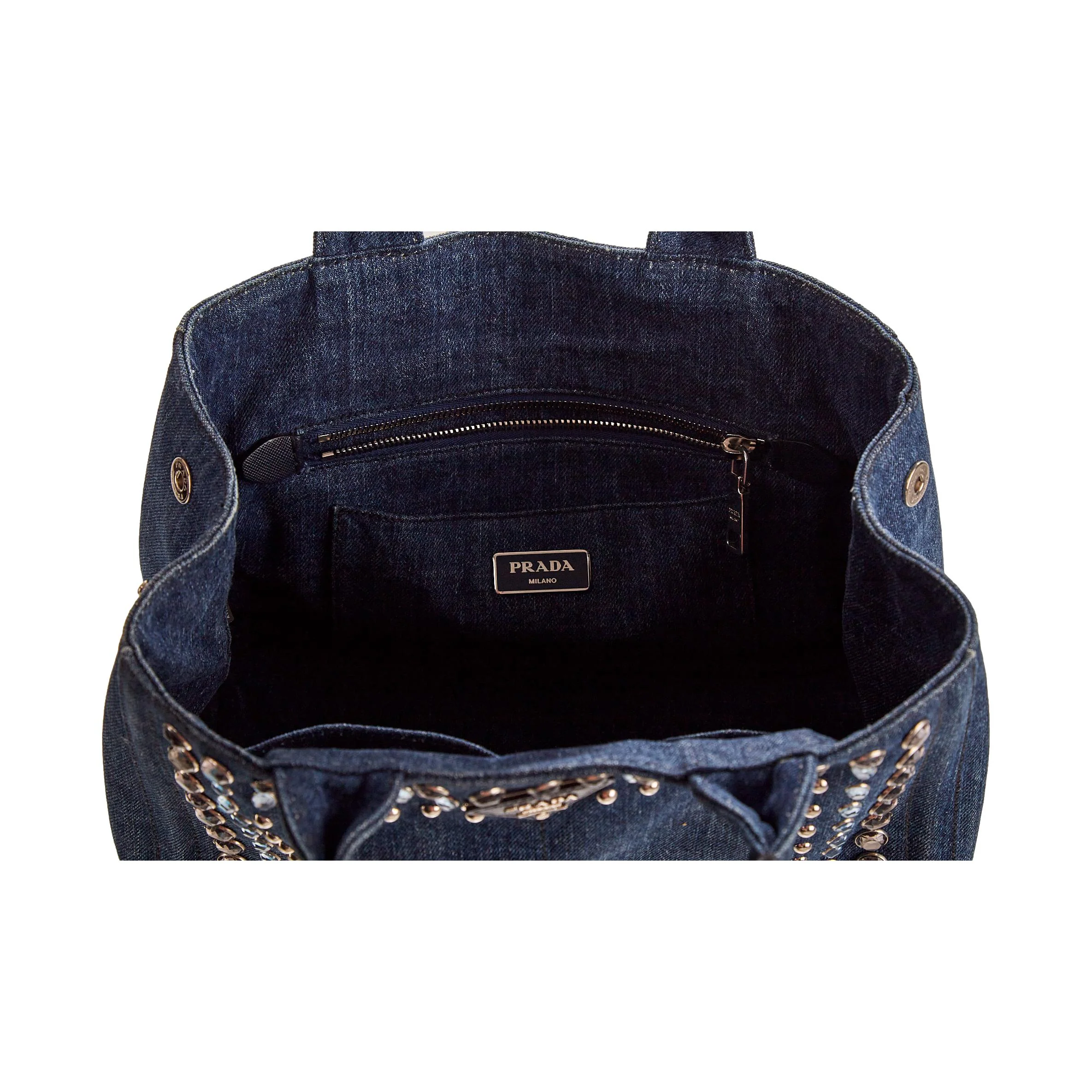 Prada Denim Studded Canapa Tote - Image 4