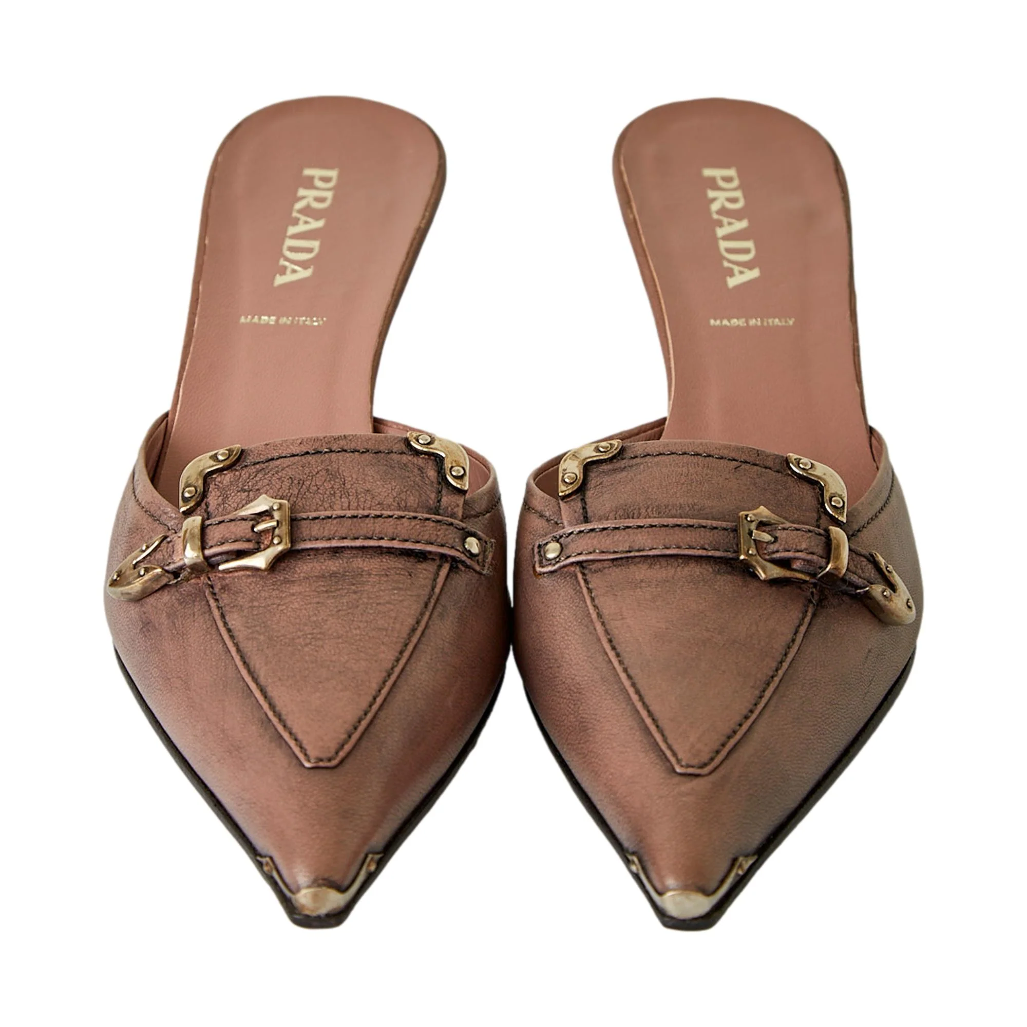 Prada Distressed Lavender Buckle Kitten Heels - Image 2