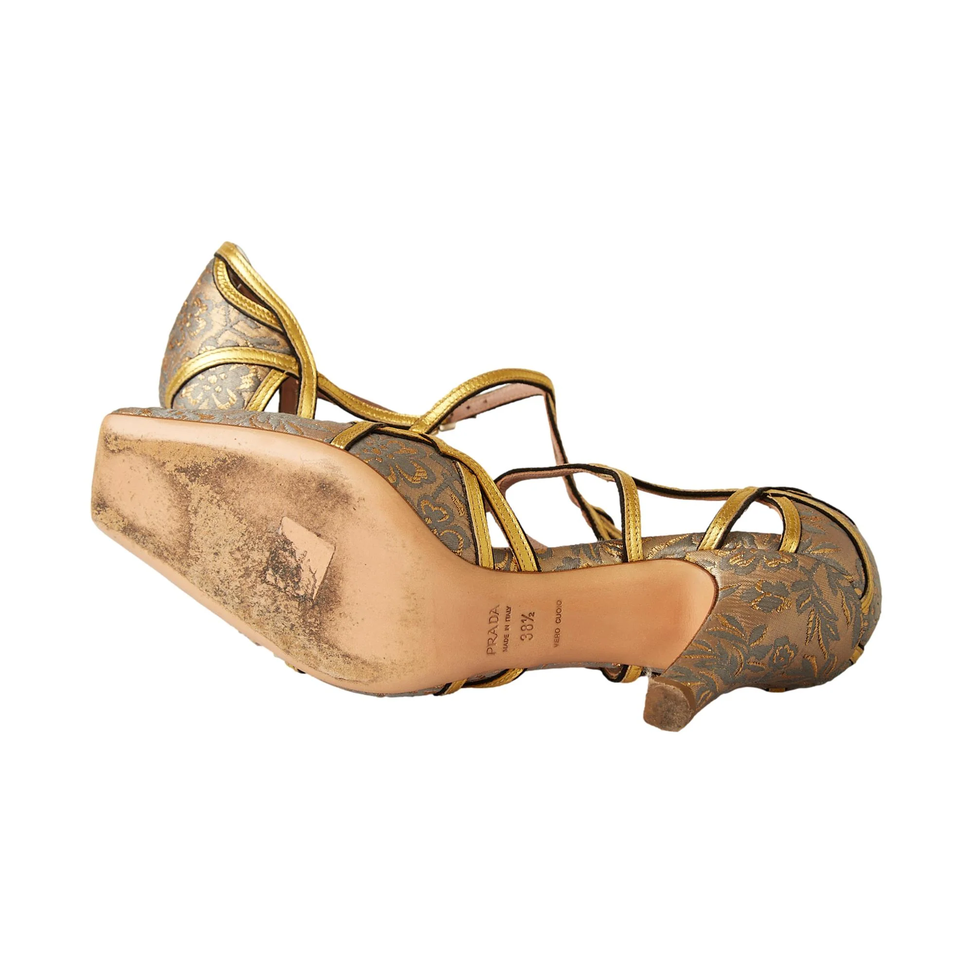 Prada Gold Embroidered Baroque Heels - Image 3