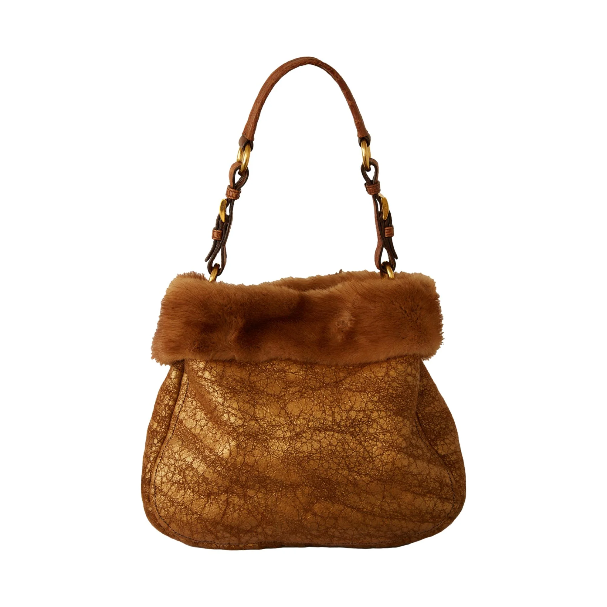 Prada Gold Mink + Croc Bucket Shoulder Bag - Image 2