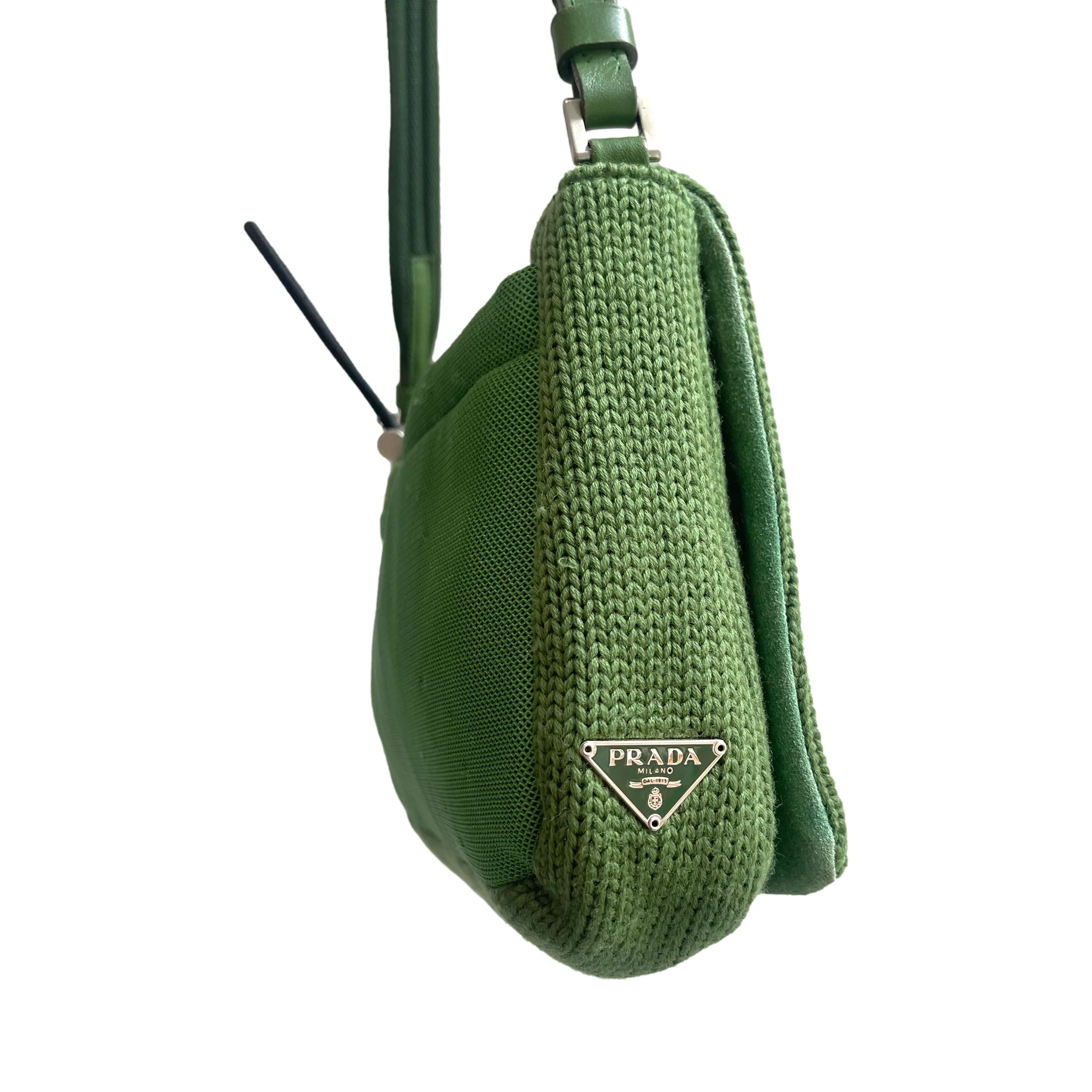 Prada Green Knit Shoulder Bag - Image 3