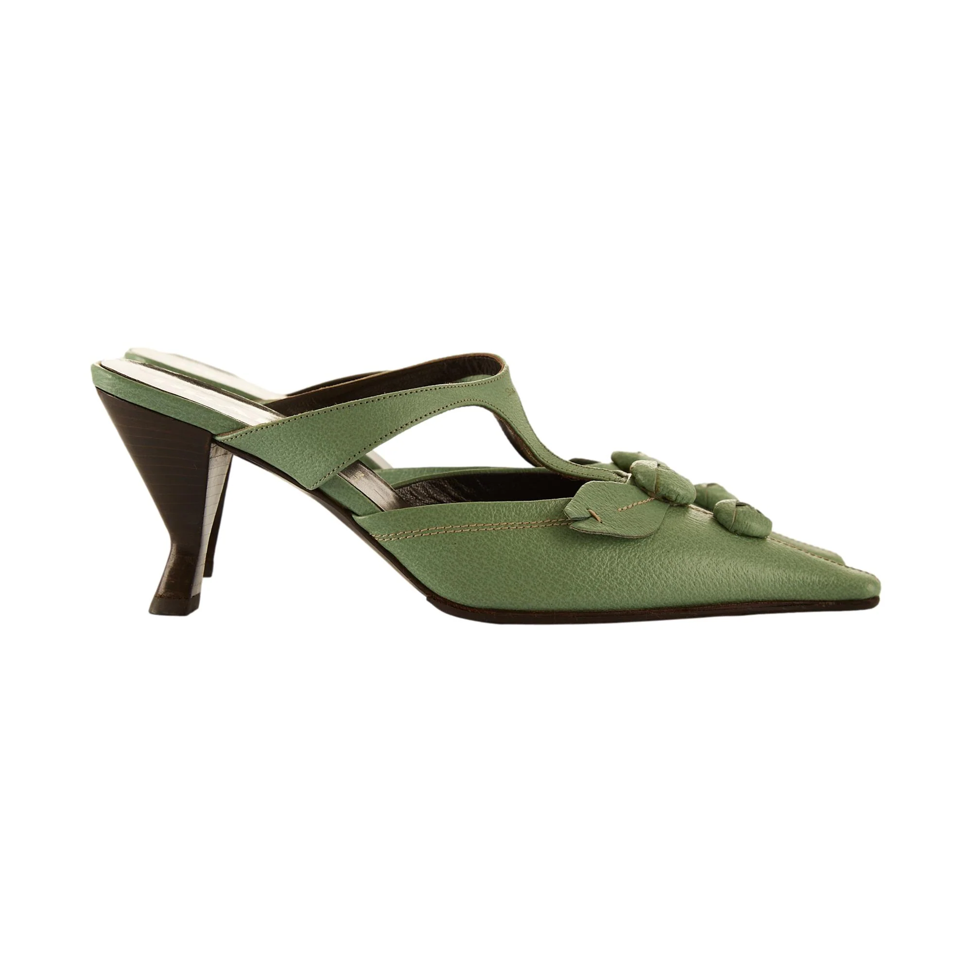 Prada Green Floral Heels - Image 3