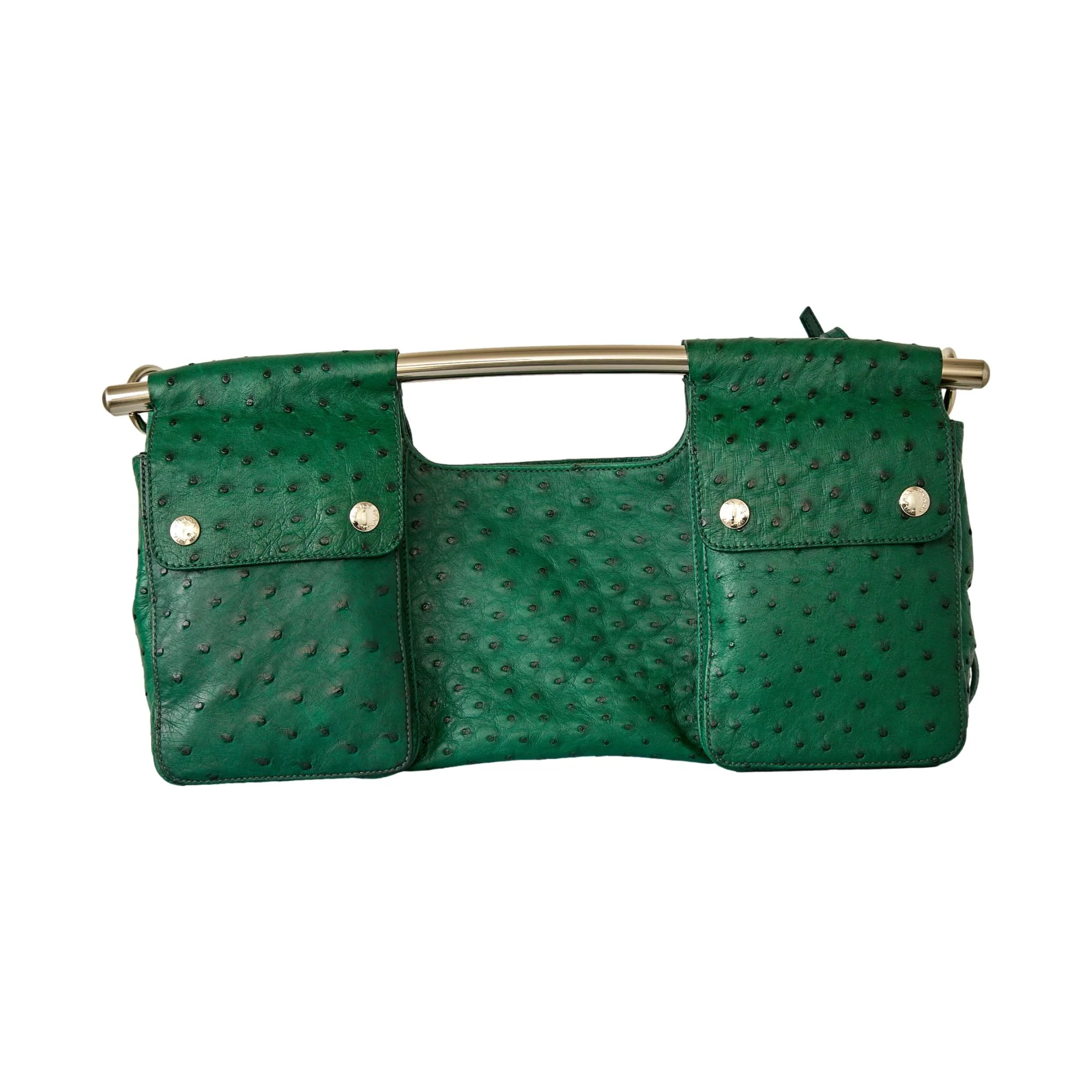 Prada Green Ostrich Bar 2way Bag - Image 2