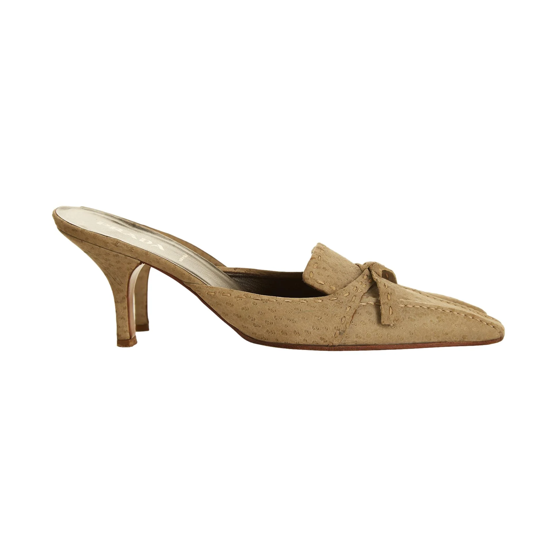 Prada Green Ostrich Kitten Heel - Image 2