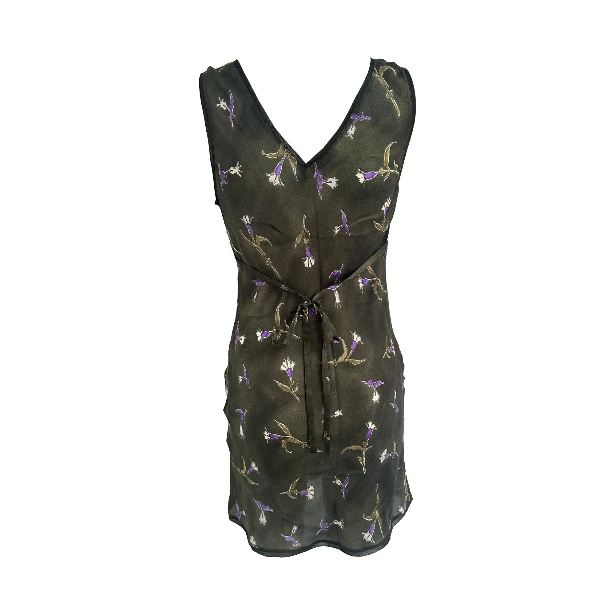 Prada Green Silk Lily Print Mini Dress - Image 2