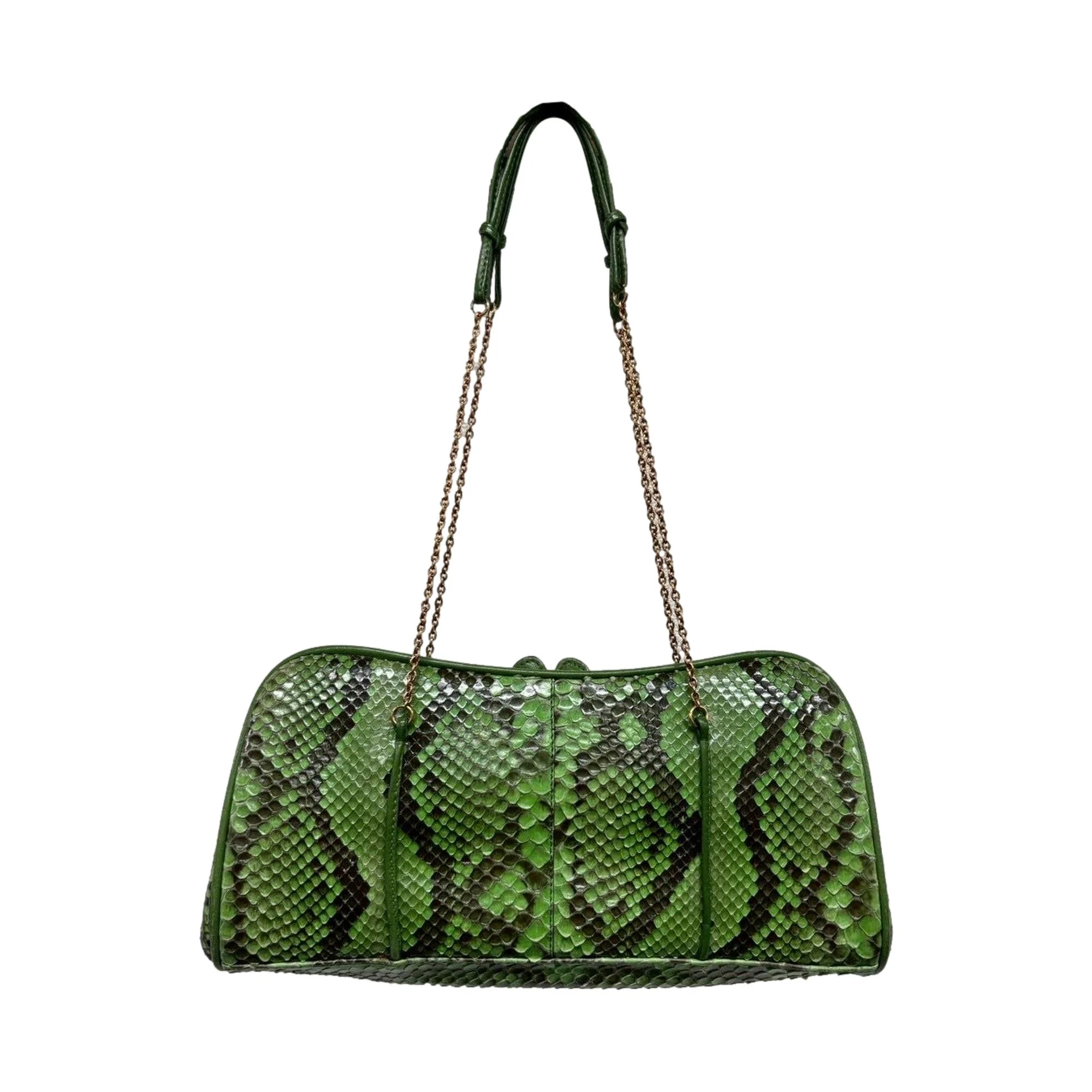 Prada Green Snakeskin Kisslock Shoulder Bag - Image 2