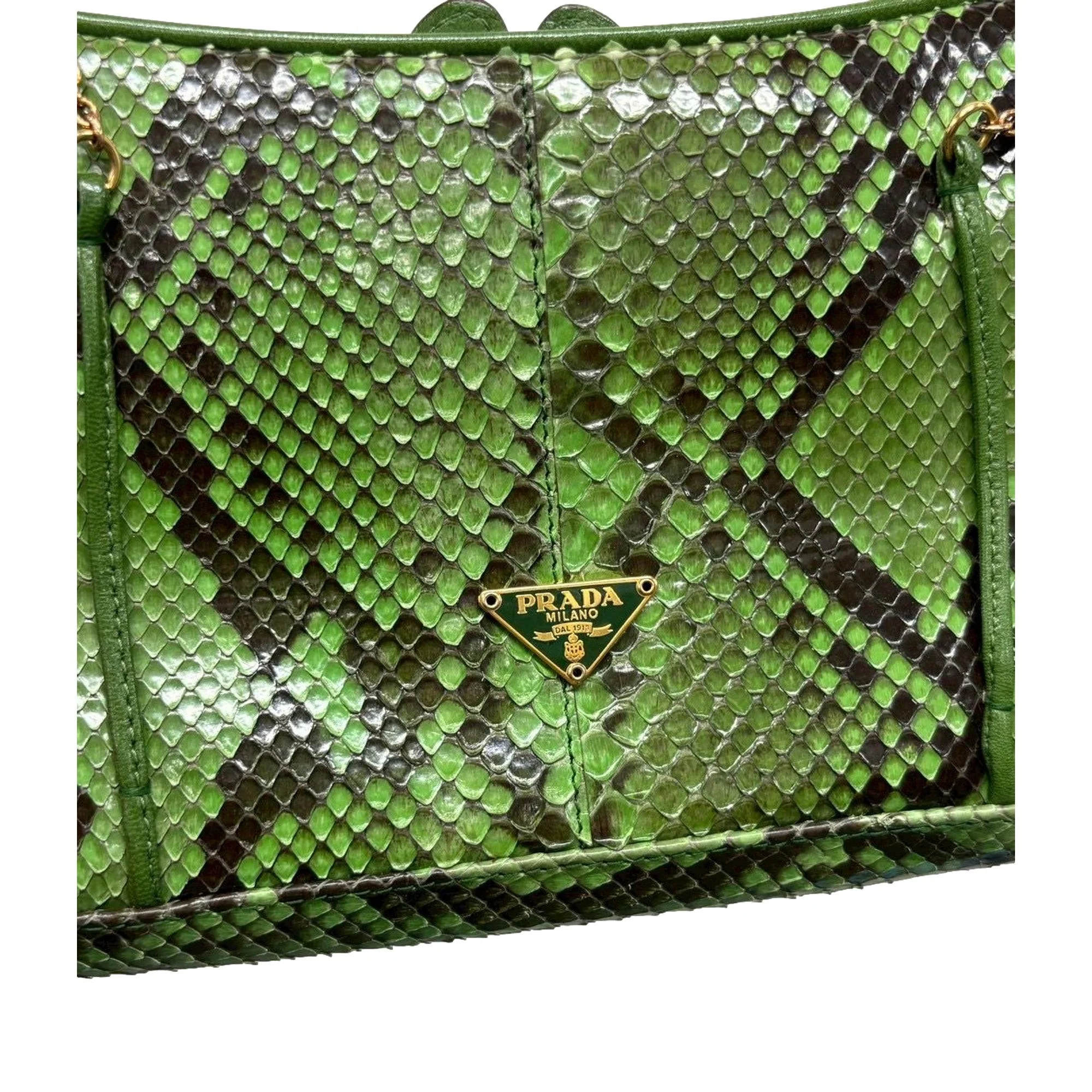 Prada Green Snakeskin Kisslock Shoulder Bag - Image 3