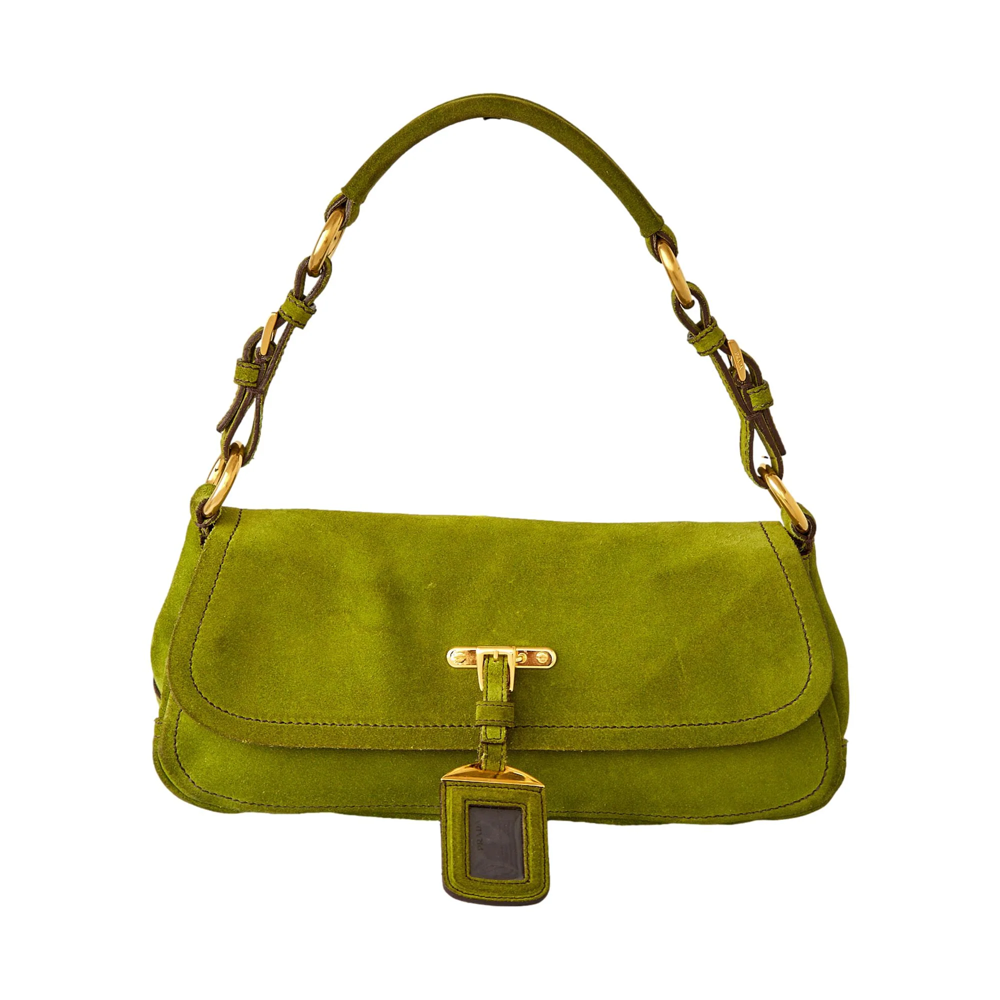 Prada Green Suede Logo Shoulder Bag - Image 2