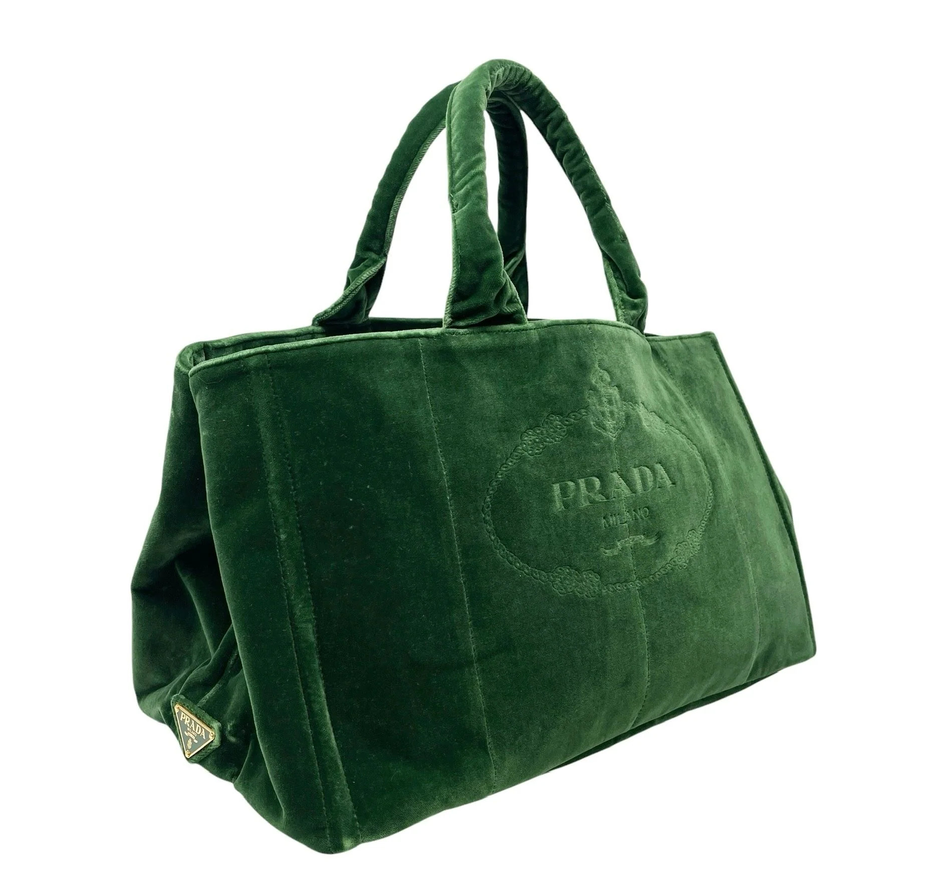 Prada Green Velvet Top Handle Bag - Image 2
