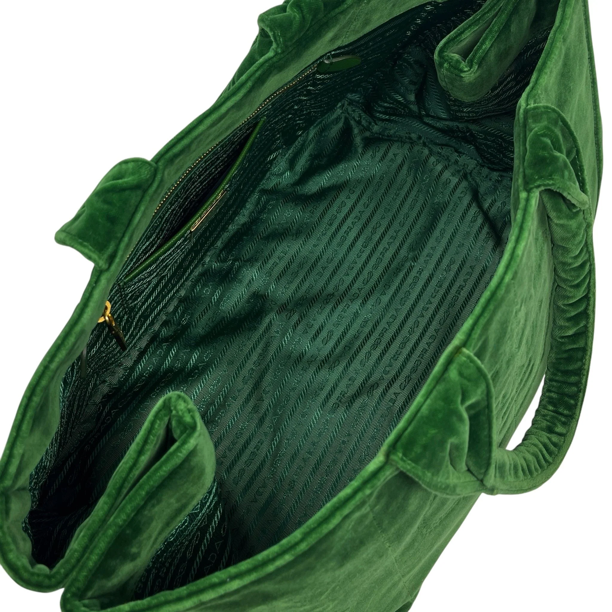 Prada Green Velvet Top Handle Bag - Image 3