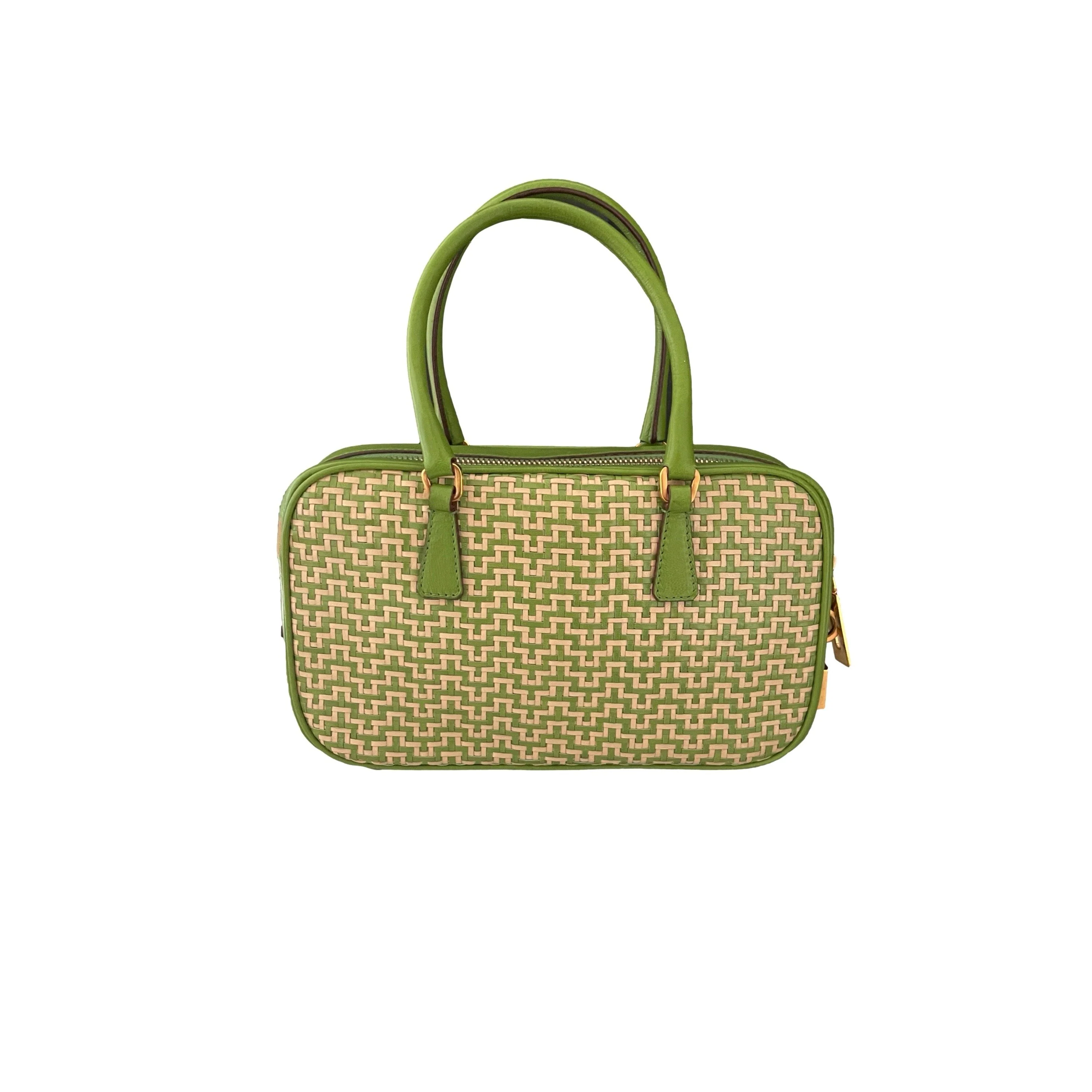 Prada Green Woven Mini Top Handle - Image 2