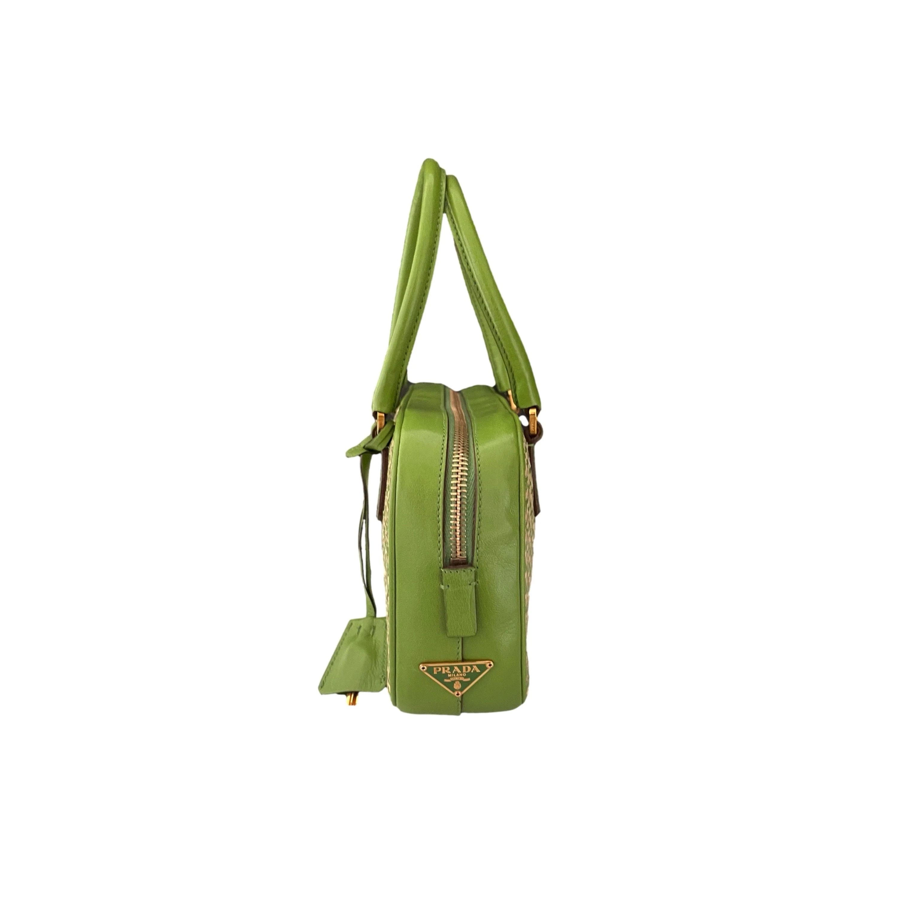 Prada Green Woven Mini Top Handle - Image 3