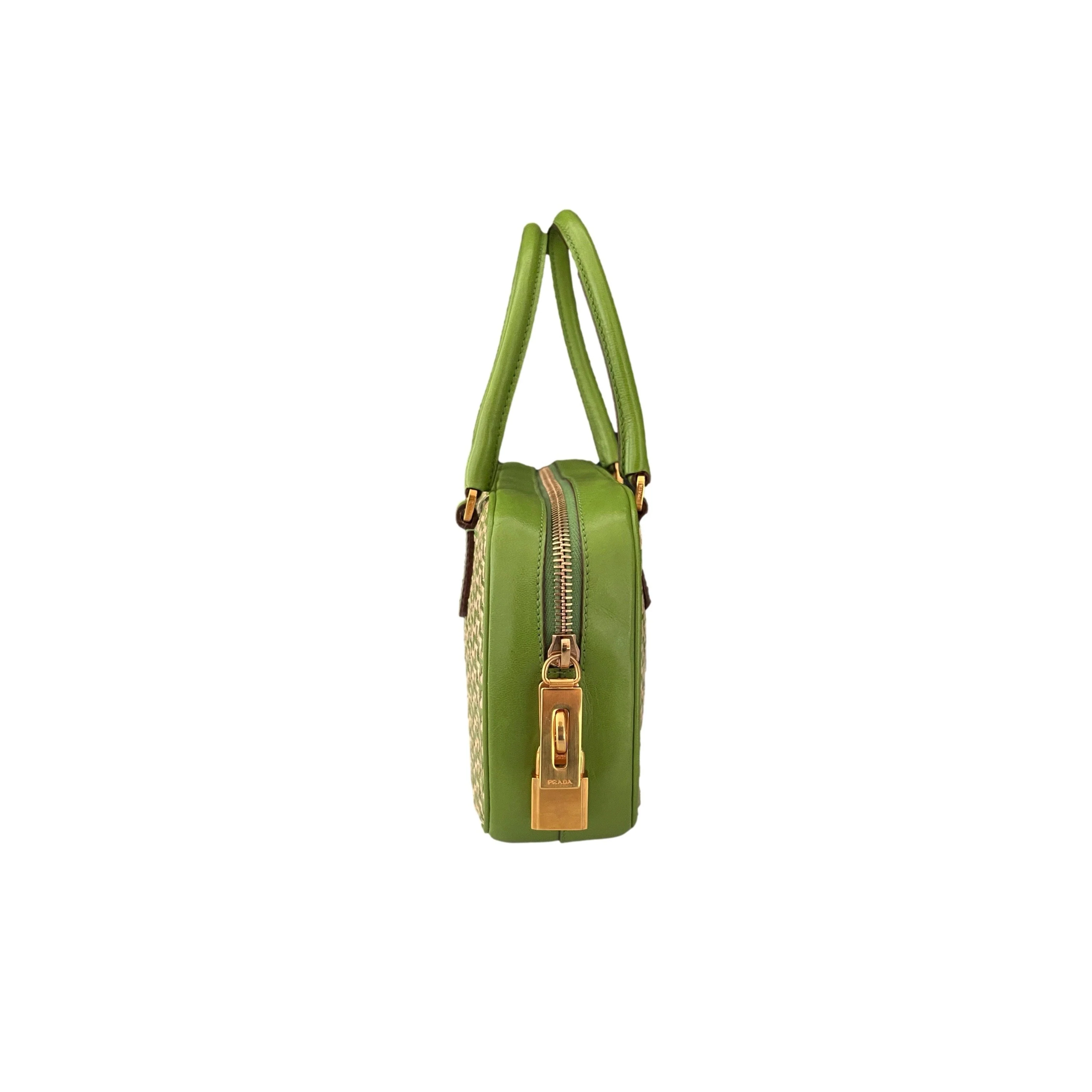 Prada Green Woven Mini Top Handle - Image 4