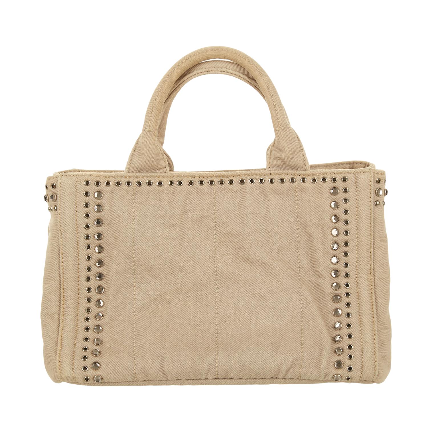Prada Grey Rhinestone Canapa Tote - Image 2