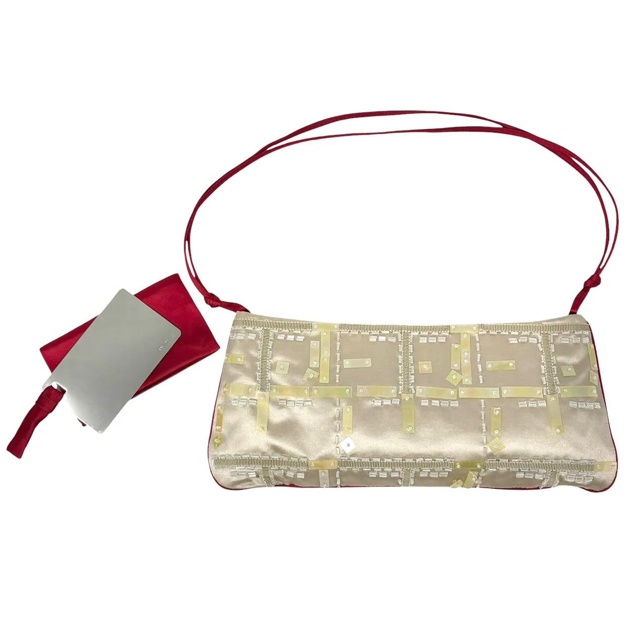 Prada Ivory Satin Beaded Shoulder Bag - Image 3