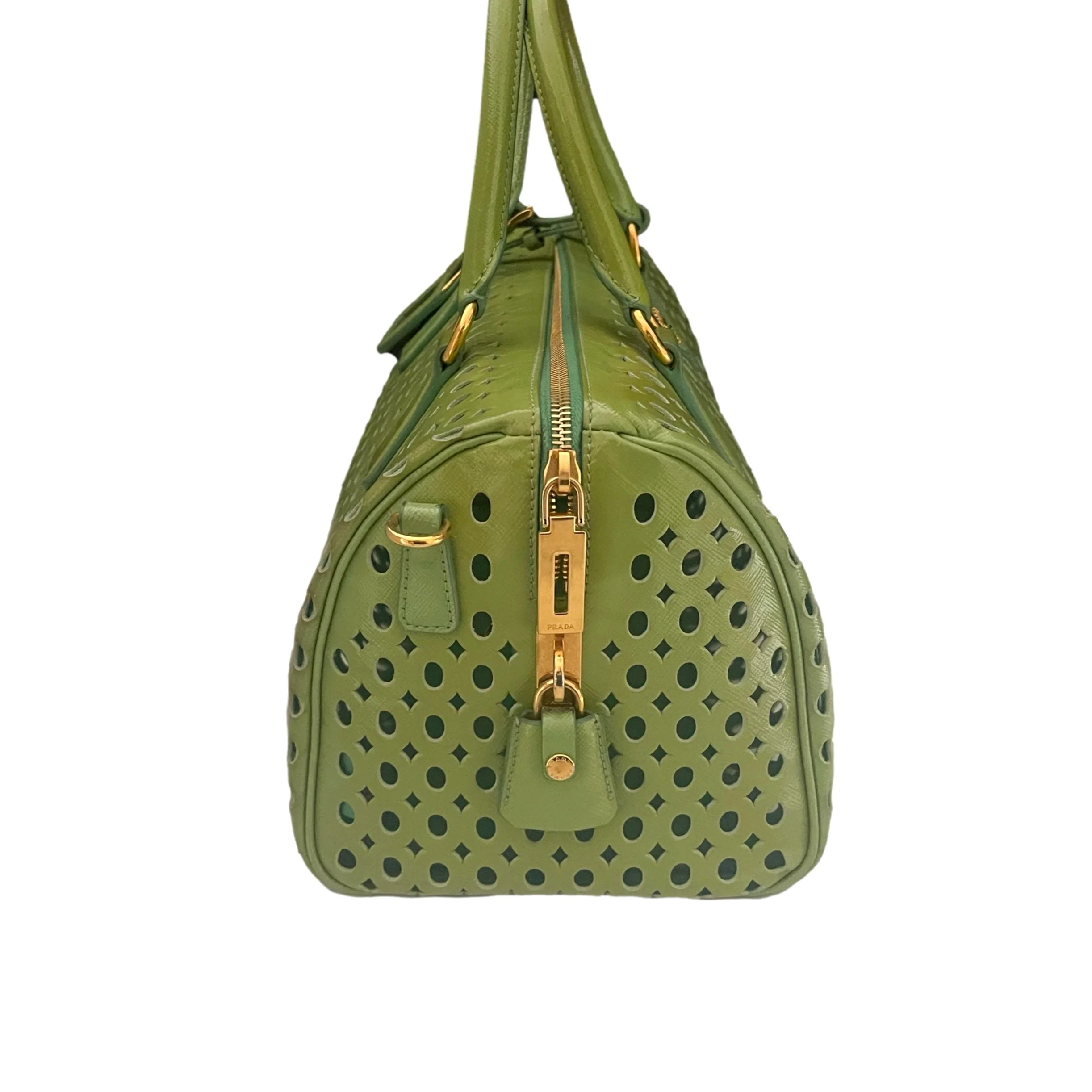 Prada Lime Green Perforated Satchel - Image 2
