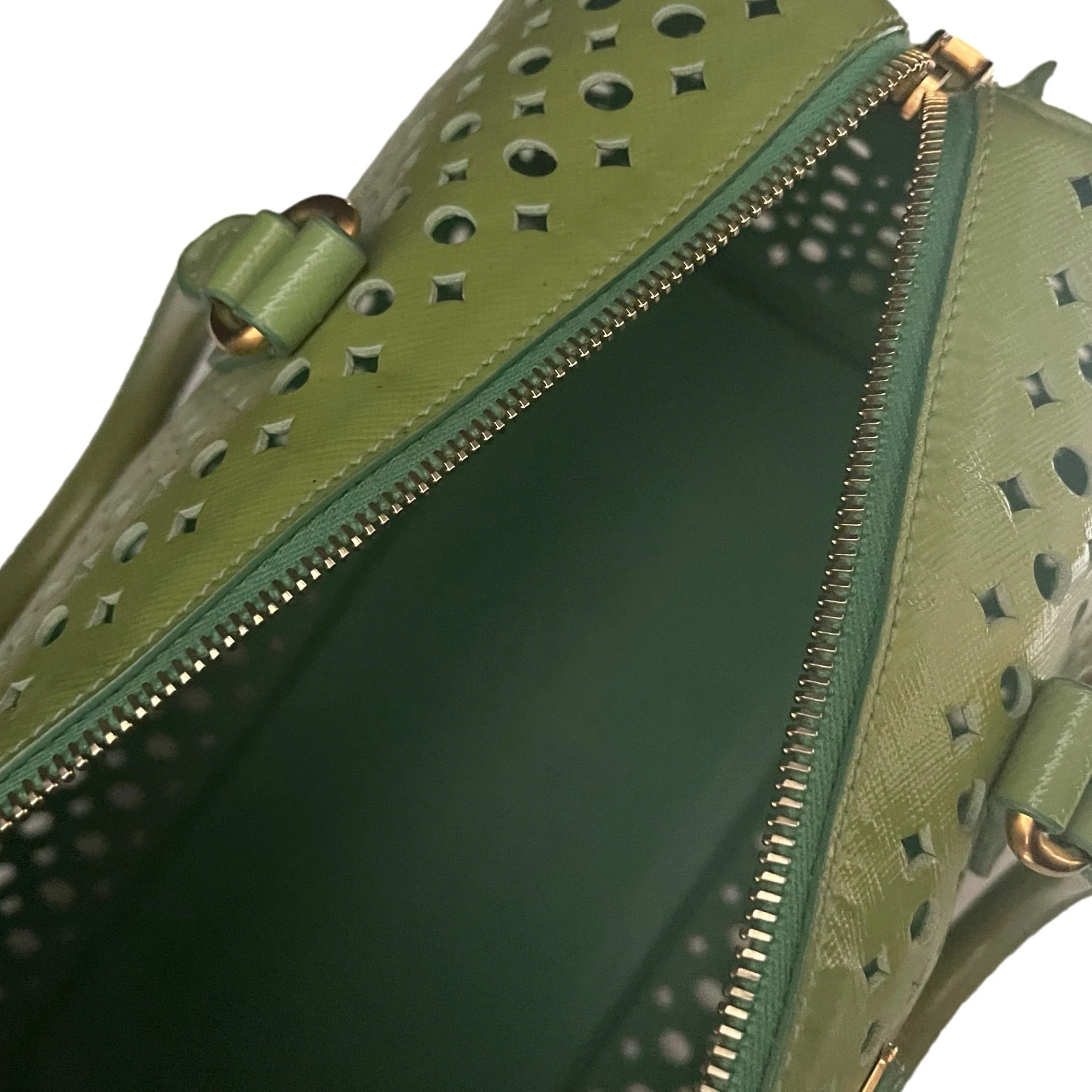 Prada Lime Green Perforated Satchel - Image 4