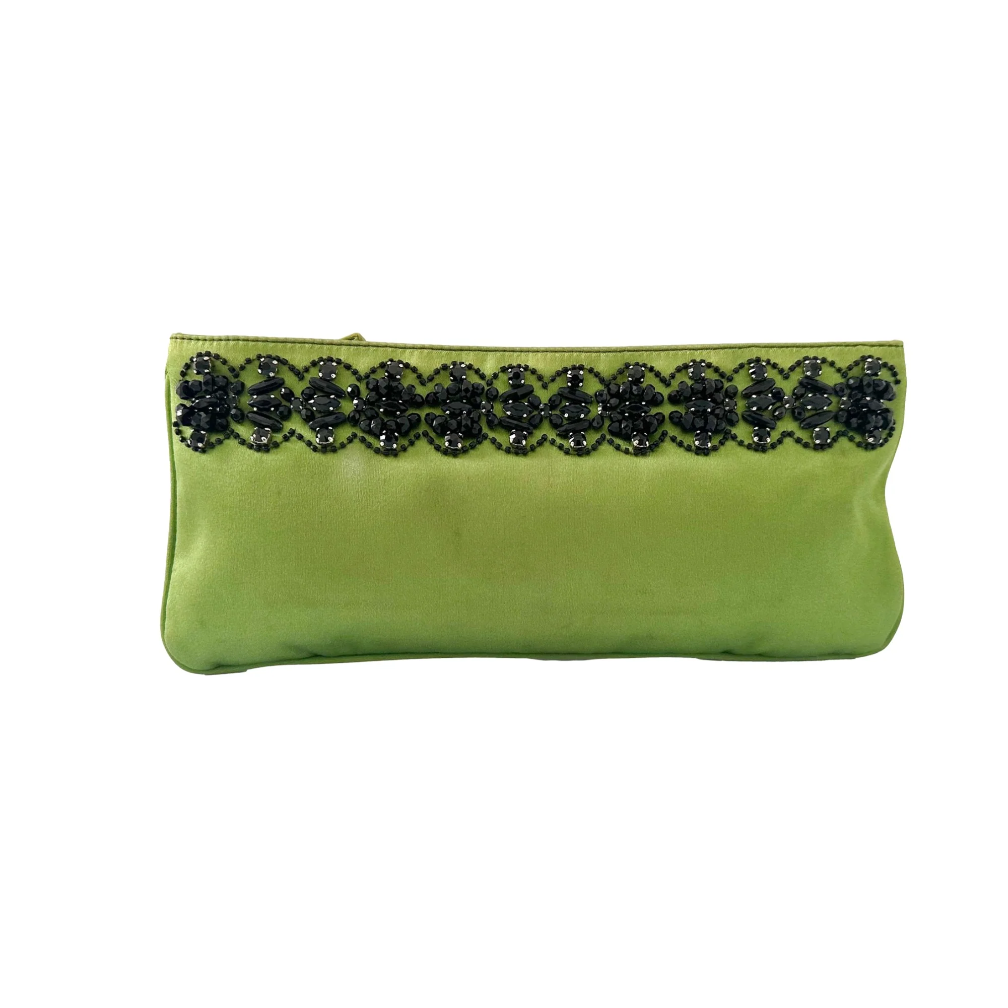 Prada Lime Green Satin Beaded Clutch - Image 2