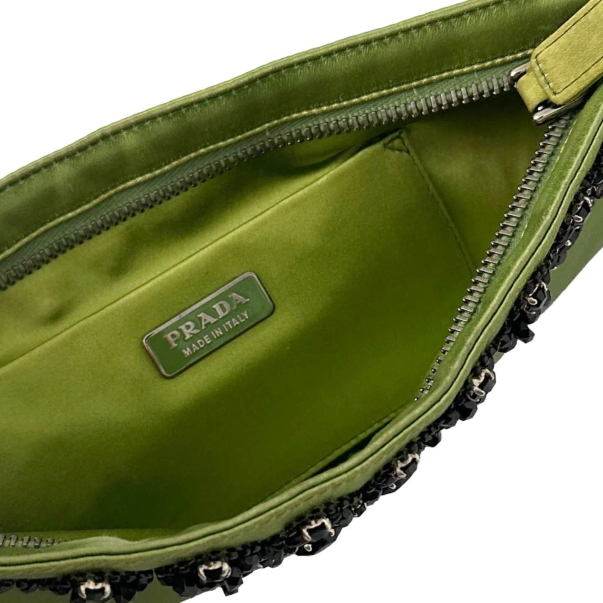 Prada Lime Green Satin Beaded Clutch - Image 3